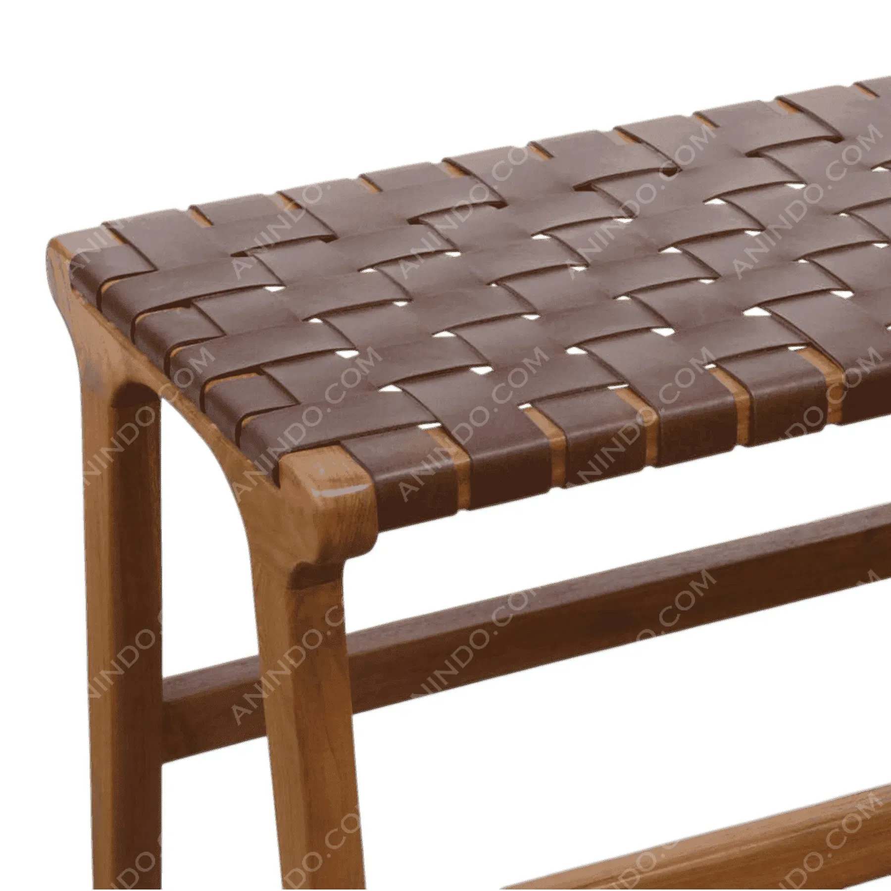 Wooden bench with woven leather seat