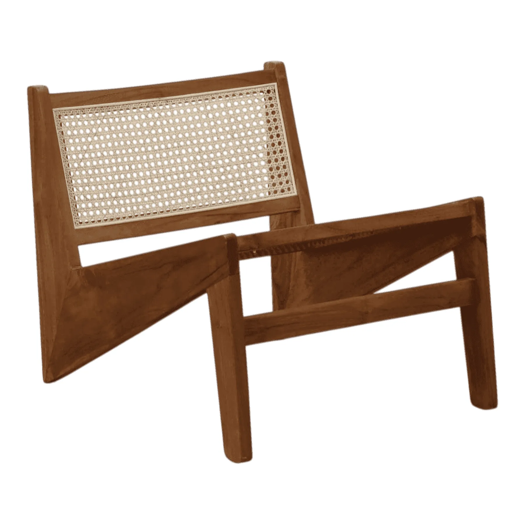 Modern wooden lounge chair with cane backrest