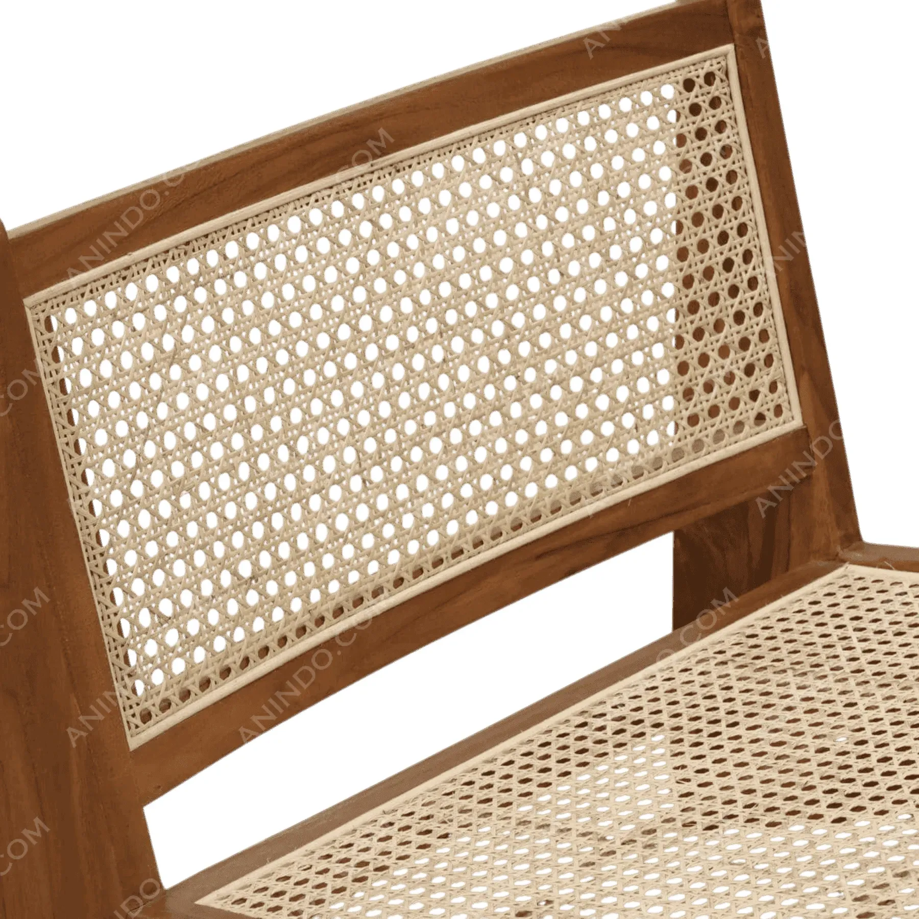 Wooden chair with woven cane backrest