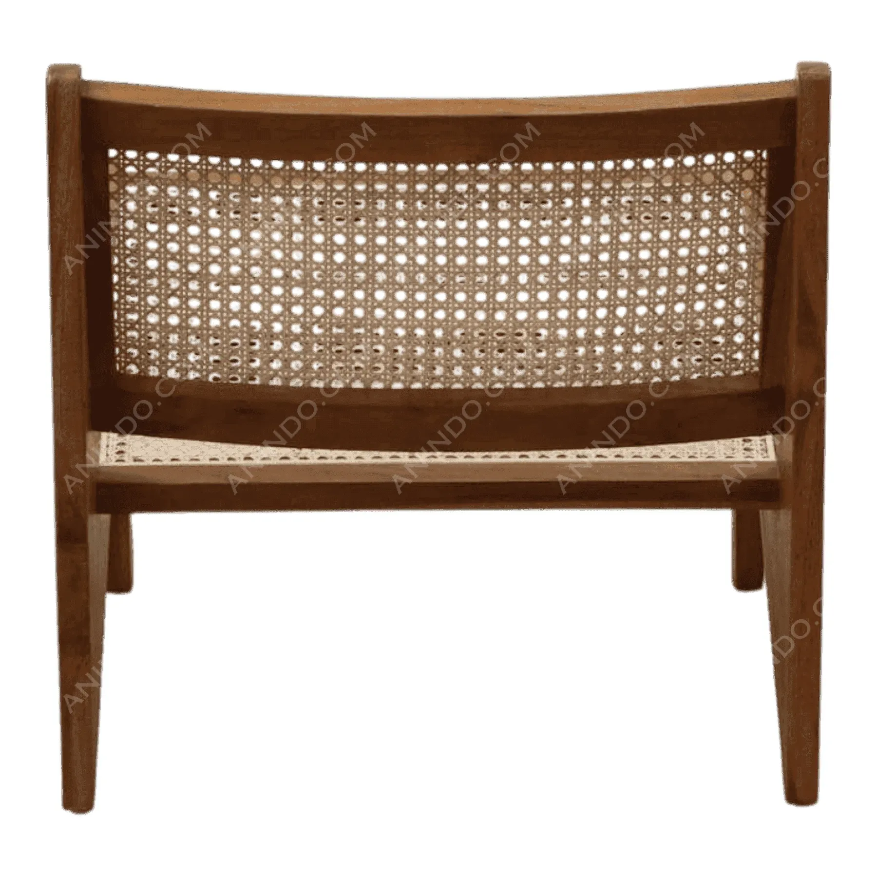 Wooden chair with woven cane backrest