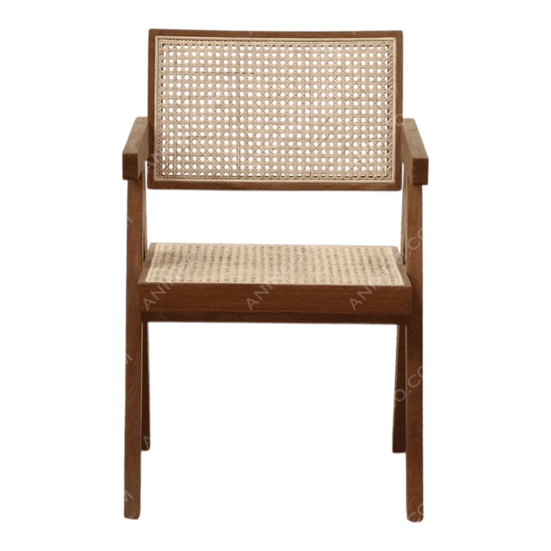 Wooden chair with woven cane seat and backrest