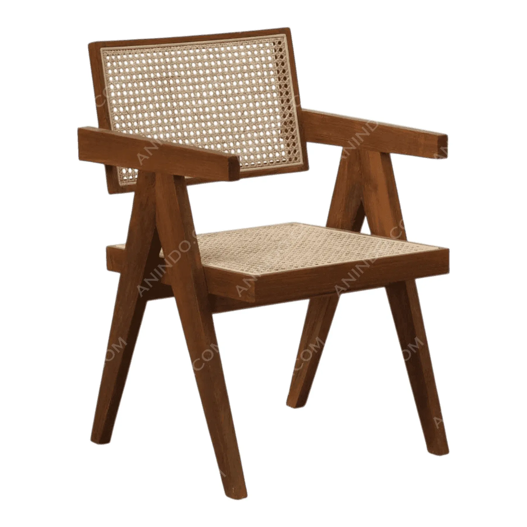 Wooden chair with woven cane seat
