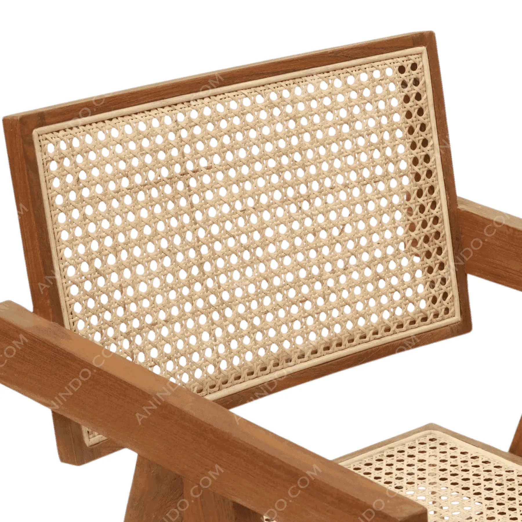 Wooden chair with woven cane backrest