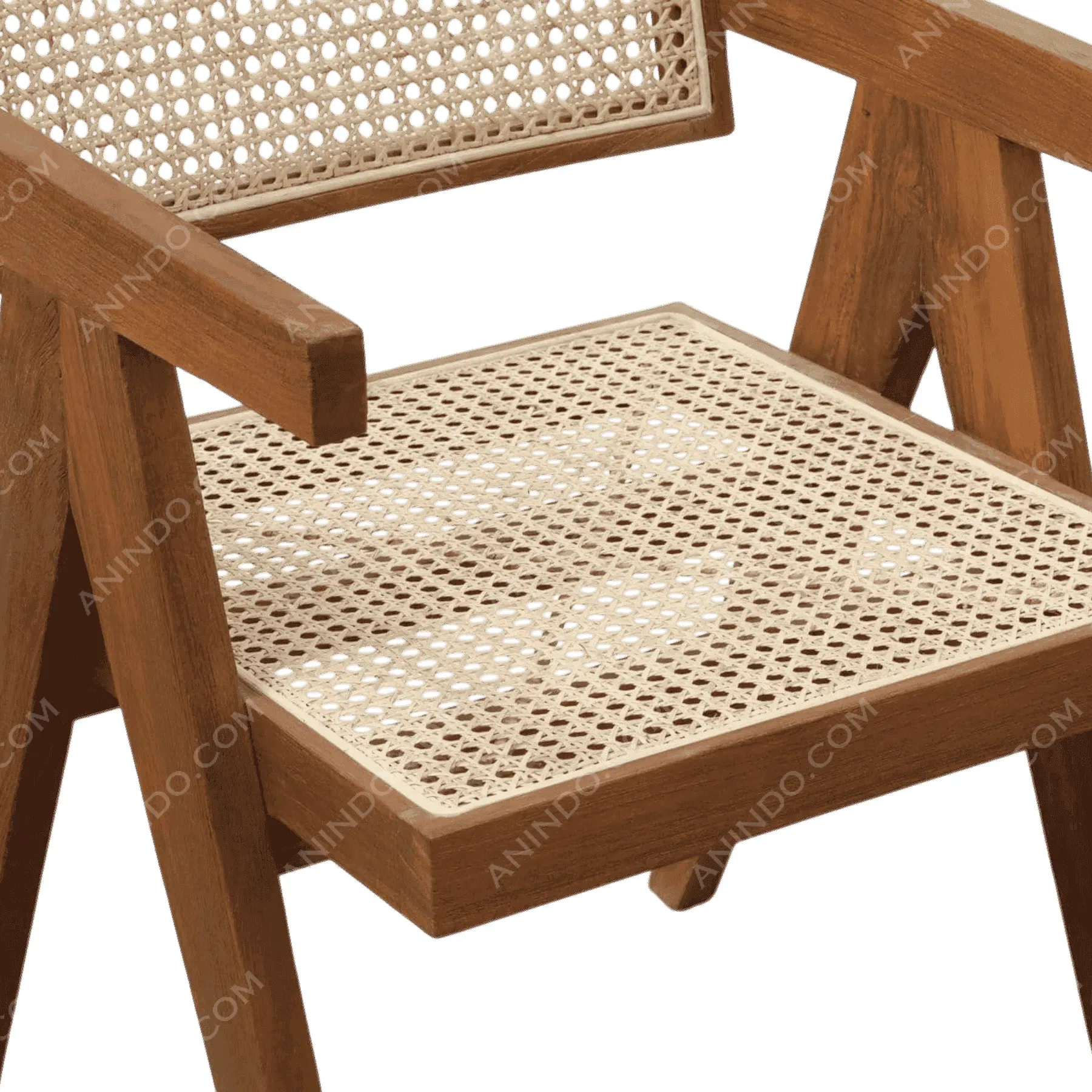 Wooden chair with woven cane seat