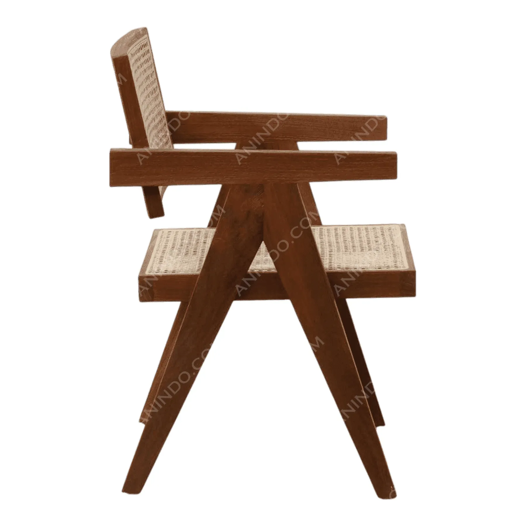 Wooden armchair with woven seat and backrest