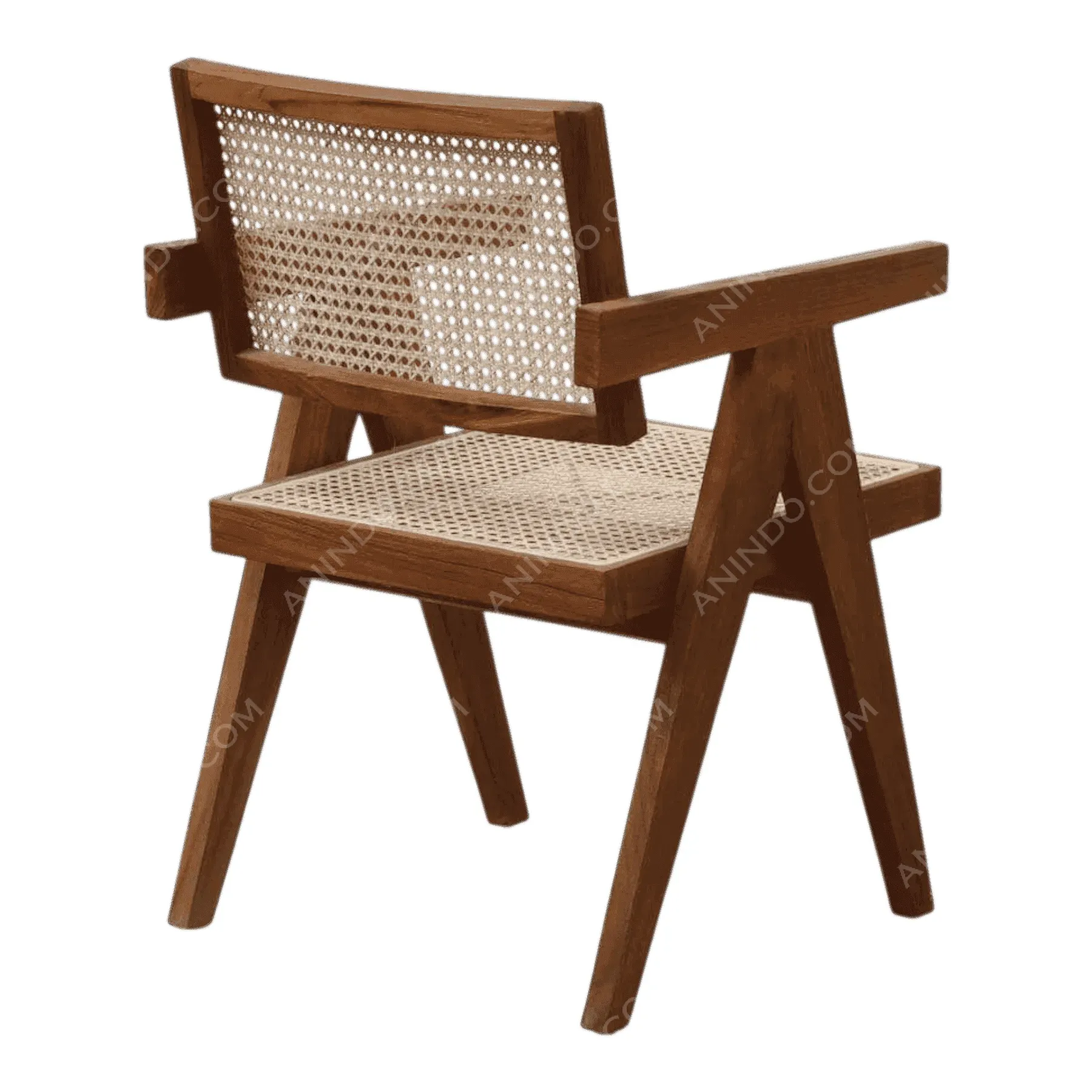 Wooden chair with woven cane seat and back