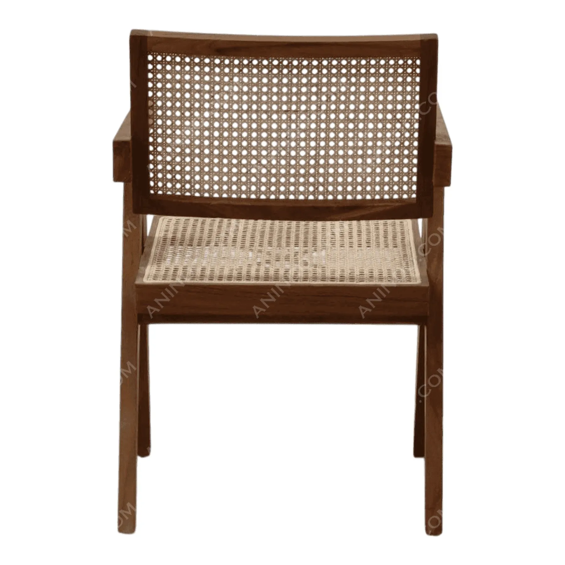 Wooden chair with woven cane backrest