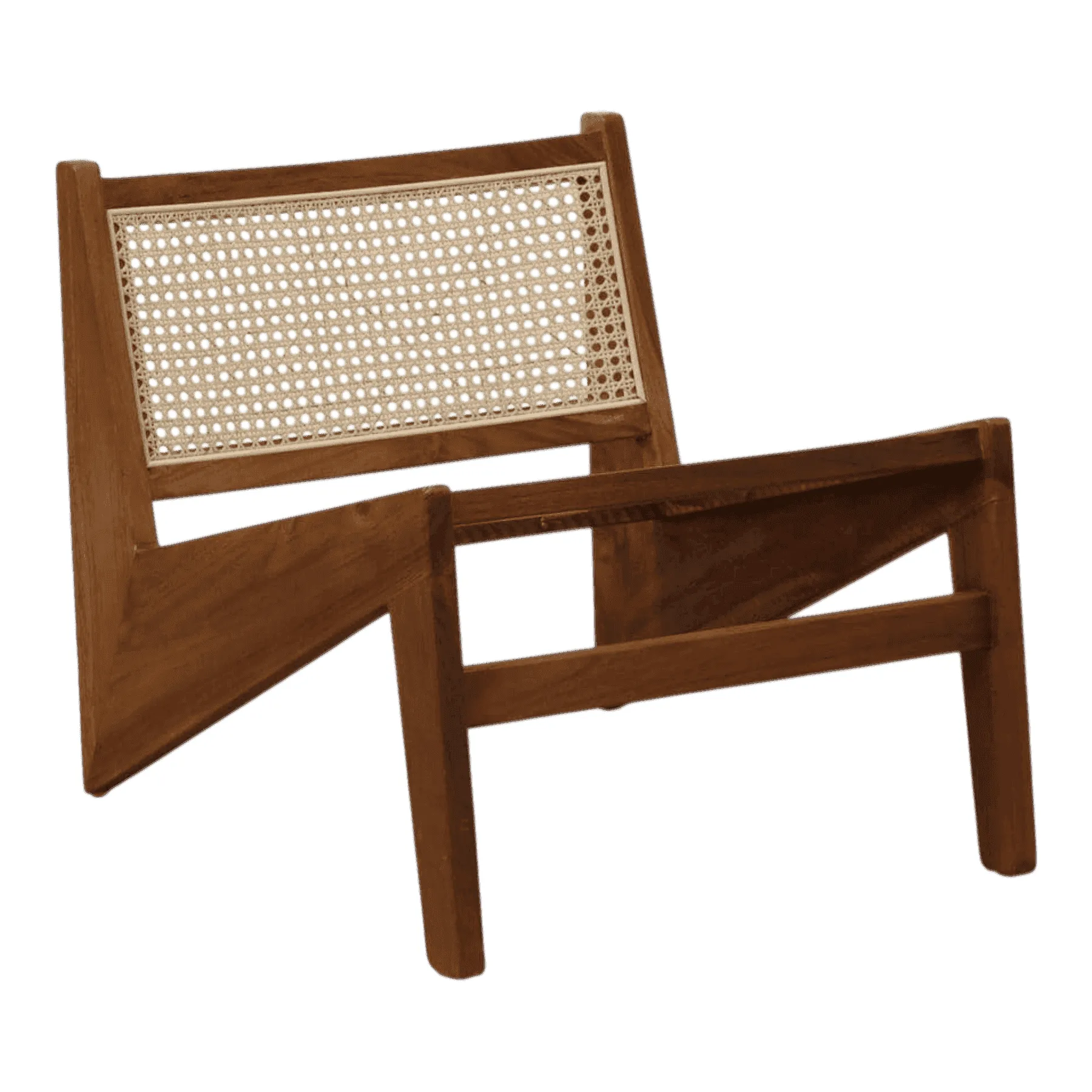 Wooden chair frame with woven cane backrest