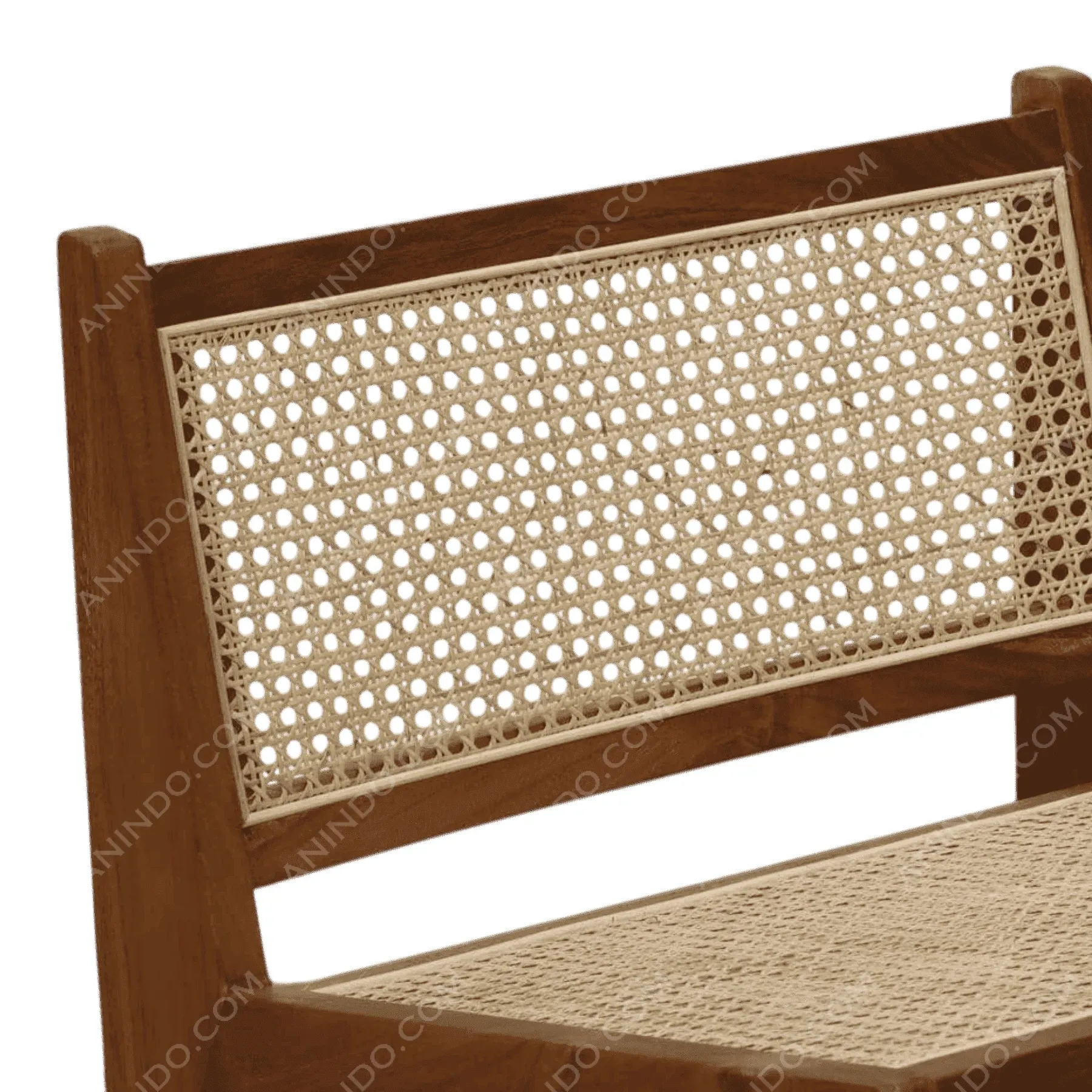 Wooden chair with woven cane backrest