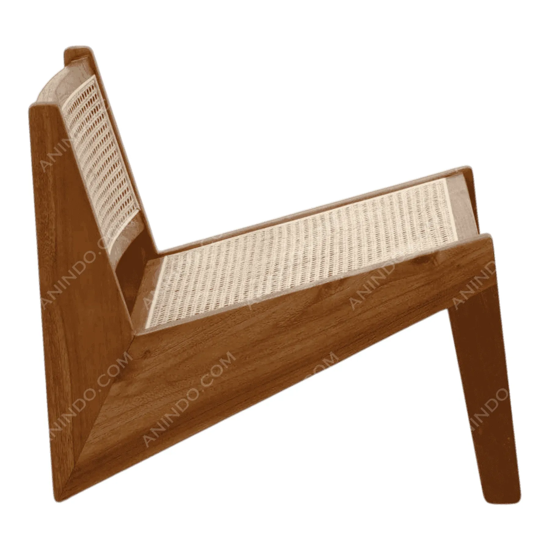 Modern wooden lounge chair with woven cane seat