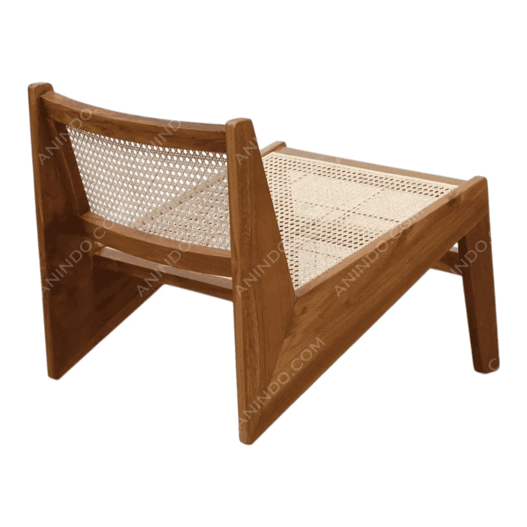 Modern wooden lounge chair with cane seat