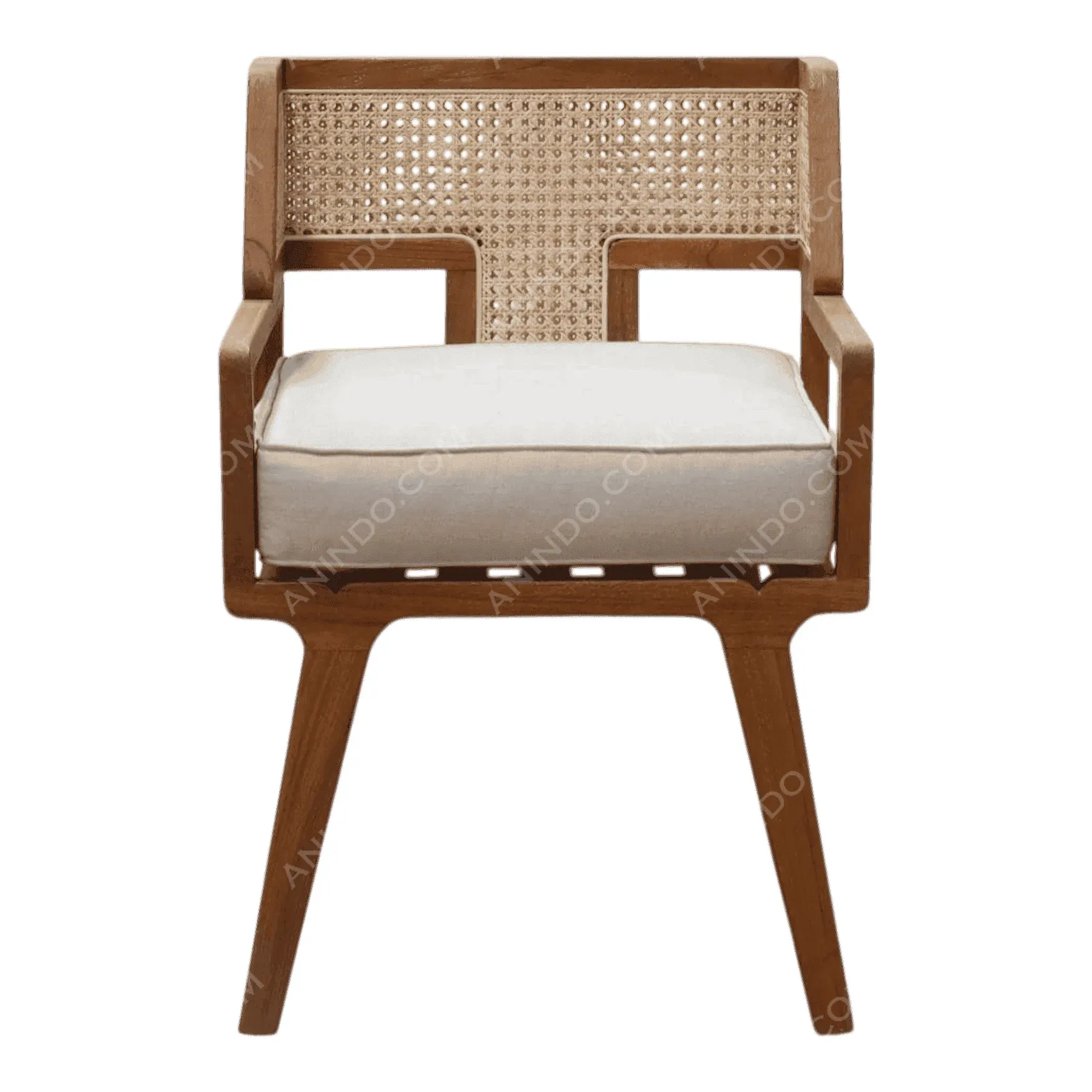 Wooden chair with woven backrest and cushion seat