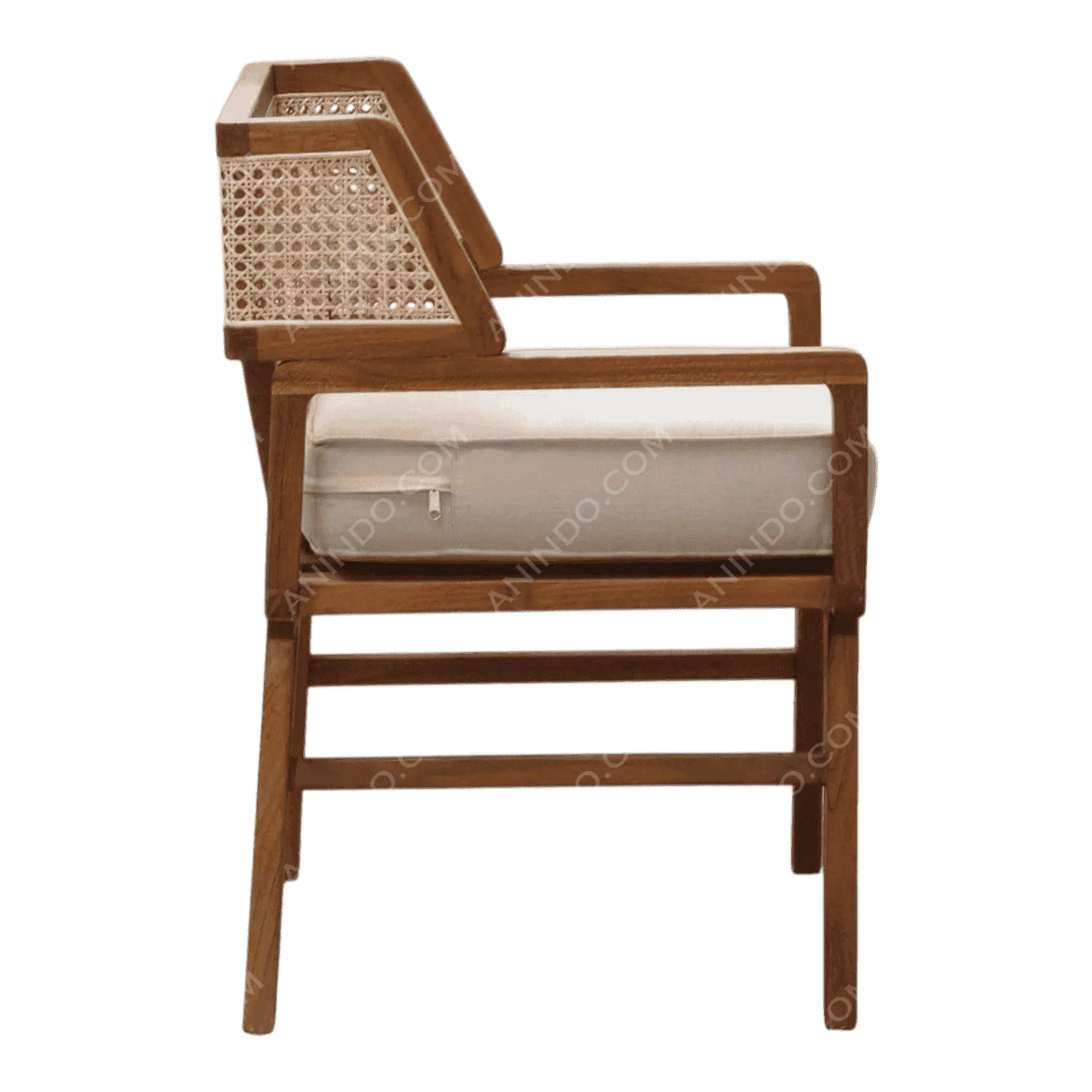 Wooden chair with cane back and cushion seat