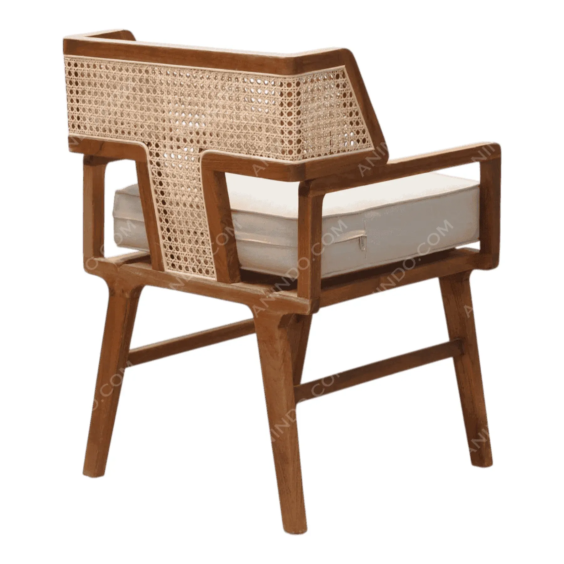 Wooden chair with woven backrest and cushion seat
