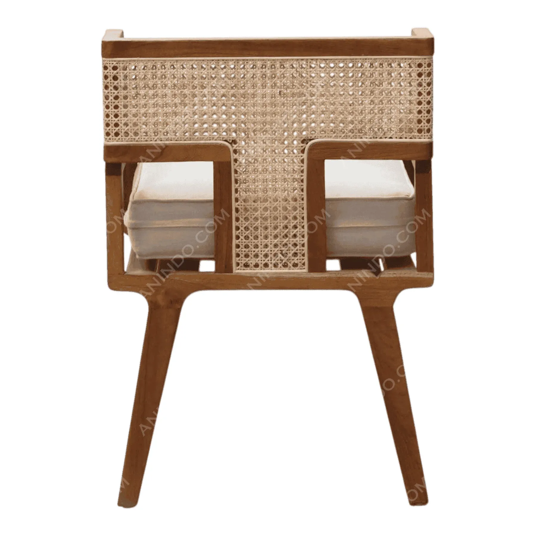 Modern wooden chair with woven rattan backrest