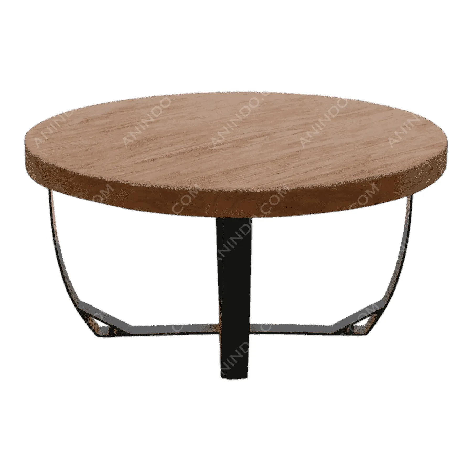 Round wooden coffee table with metal legs