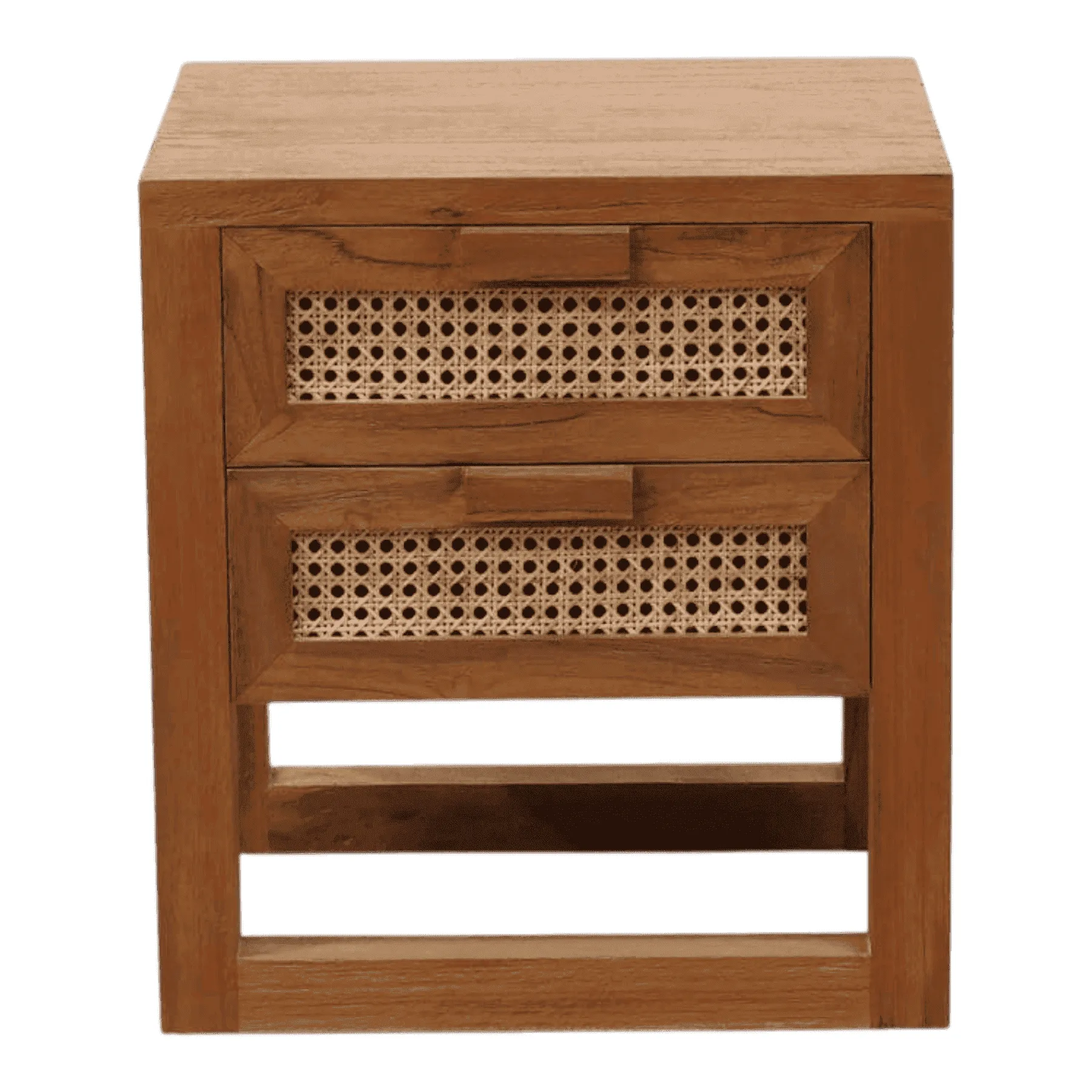 Wooden nightstand with two rattan drawers