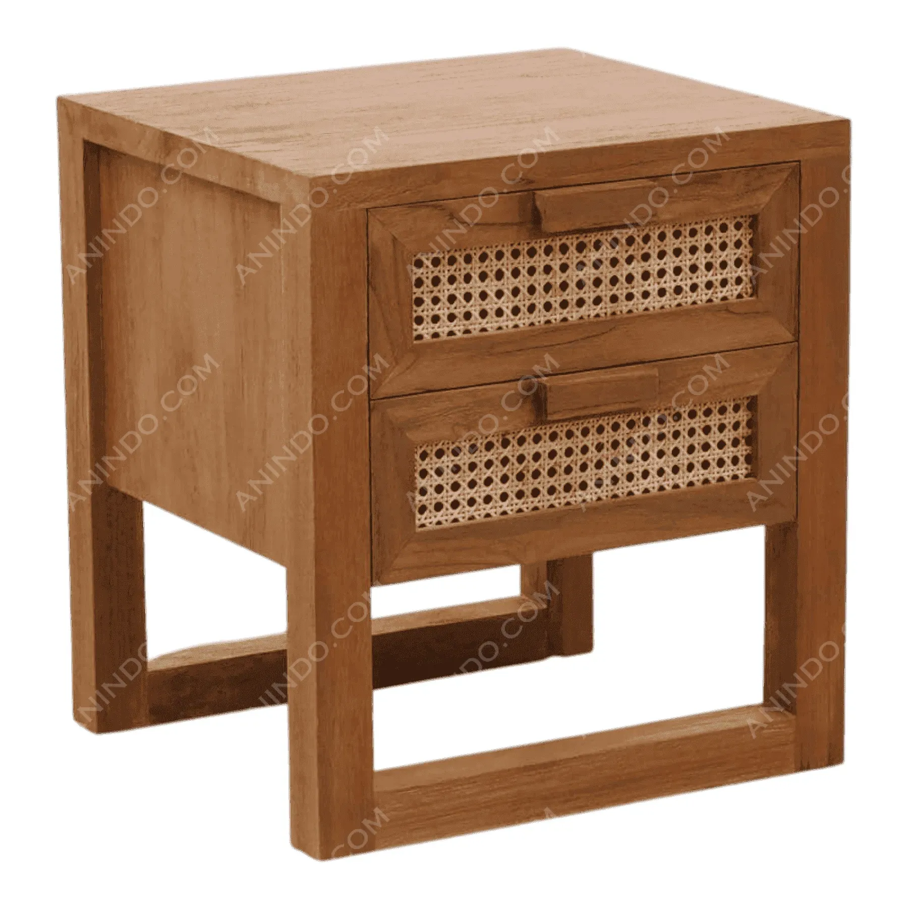 Wooden nightstand with two woven drawers