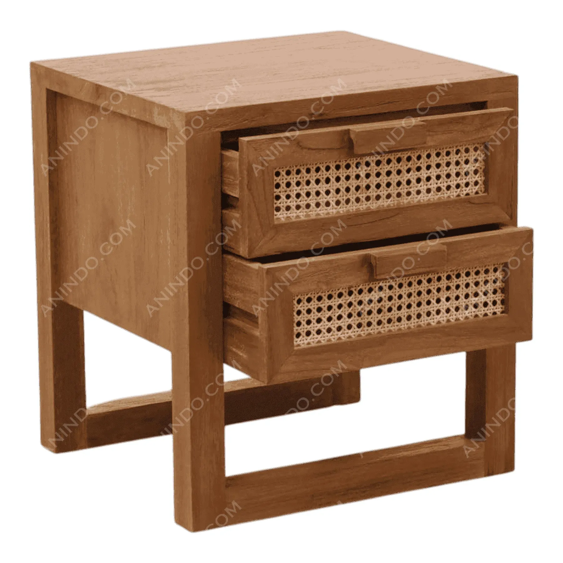 Wooden nightstand with two woven drawers