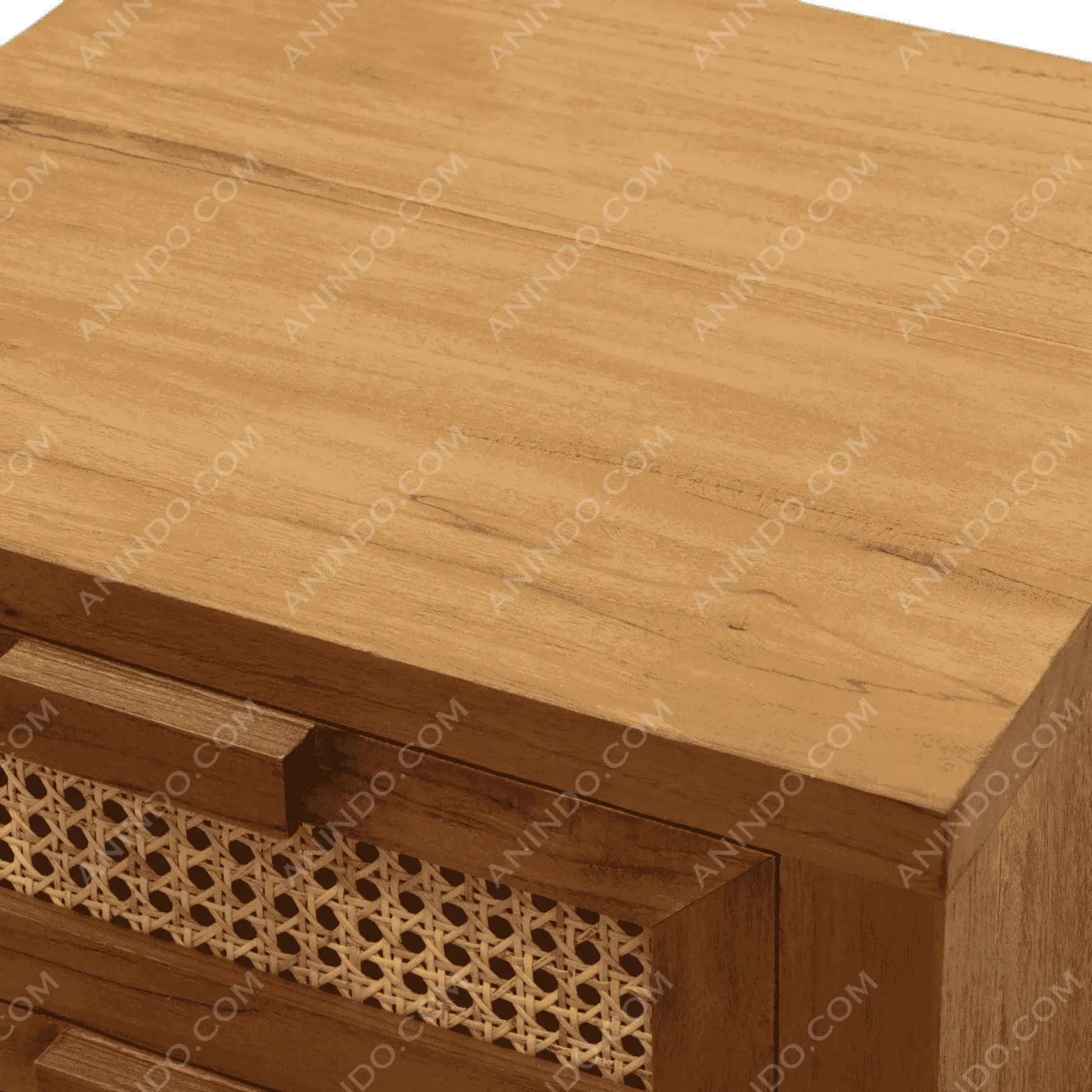 Wooden dresser with woven rattan drawer front