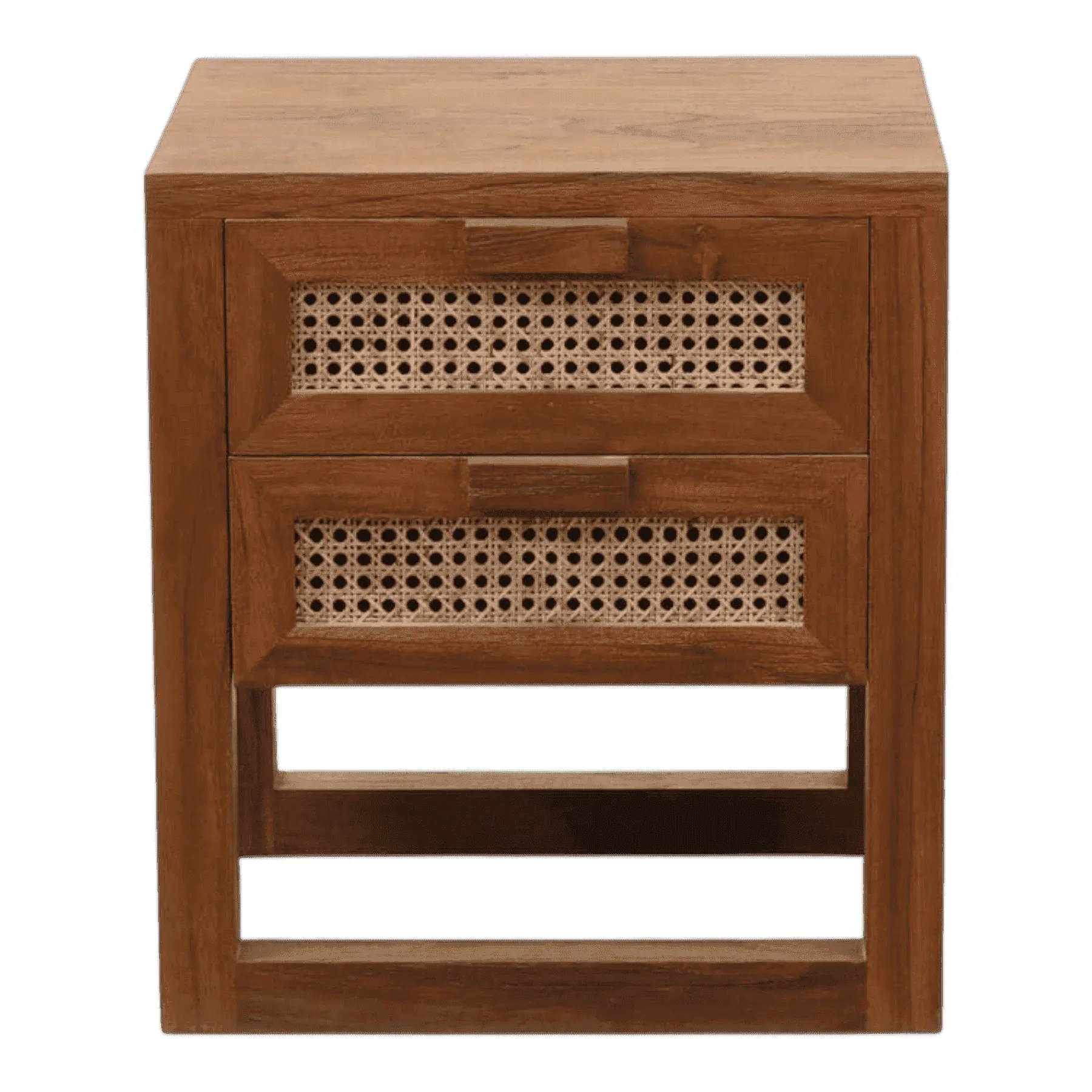 Wooden nightstand with two rattan drawers