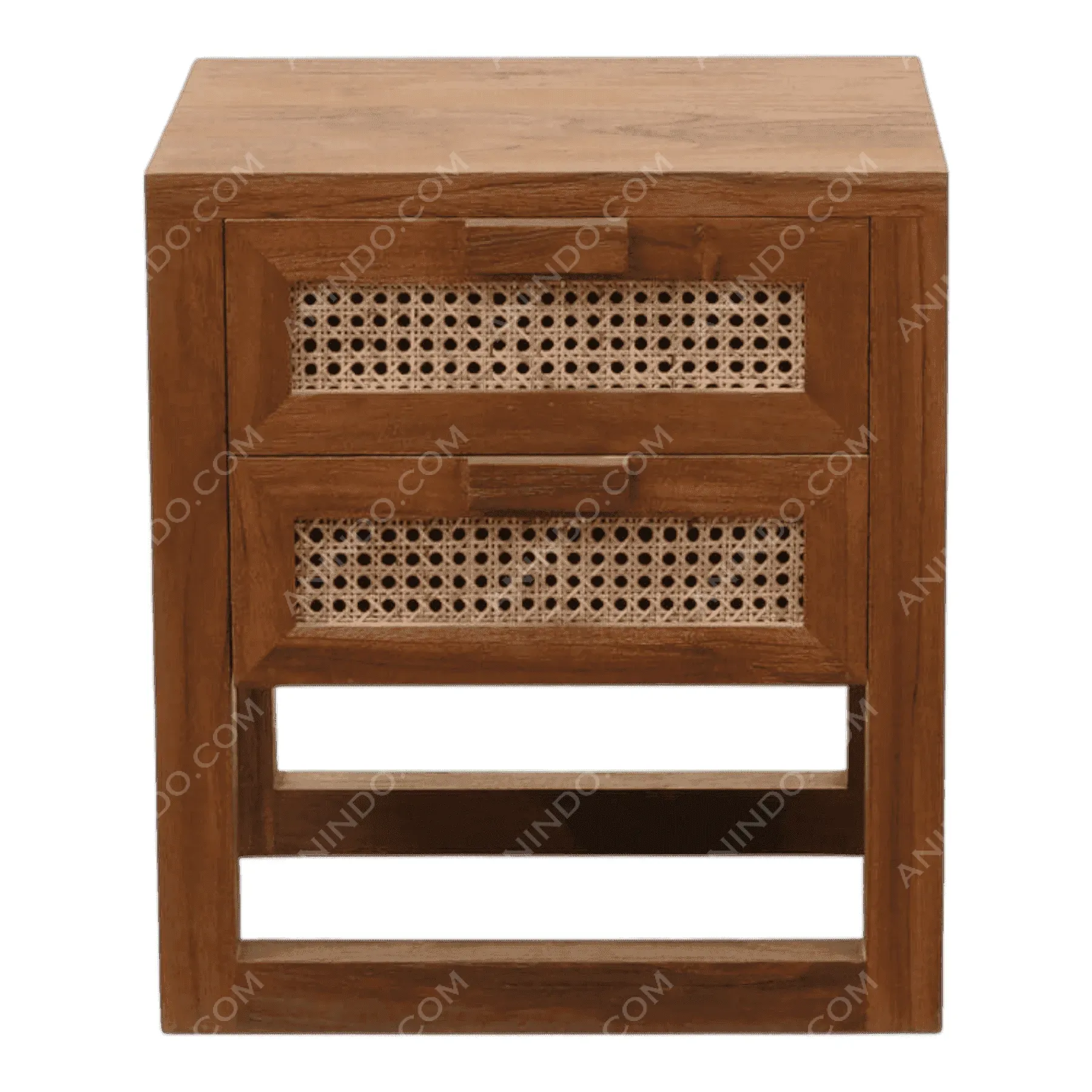 Wooden nightstand with two rattan drawers