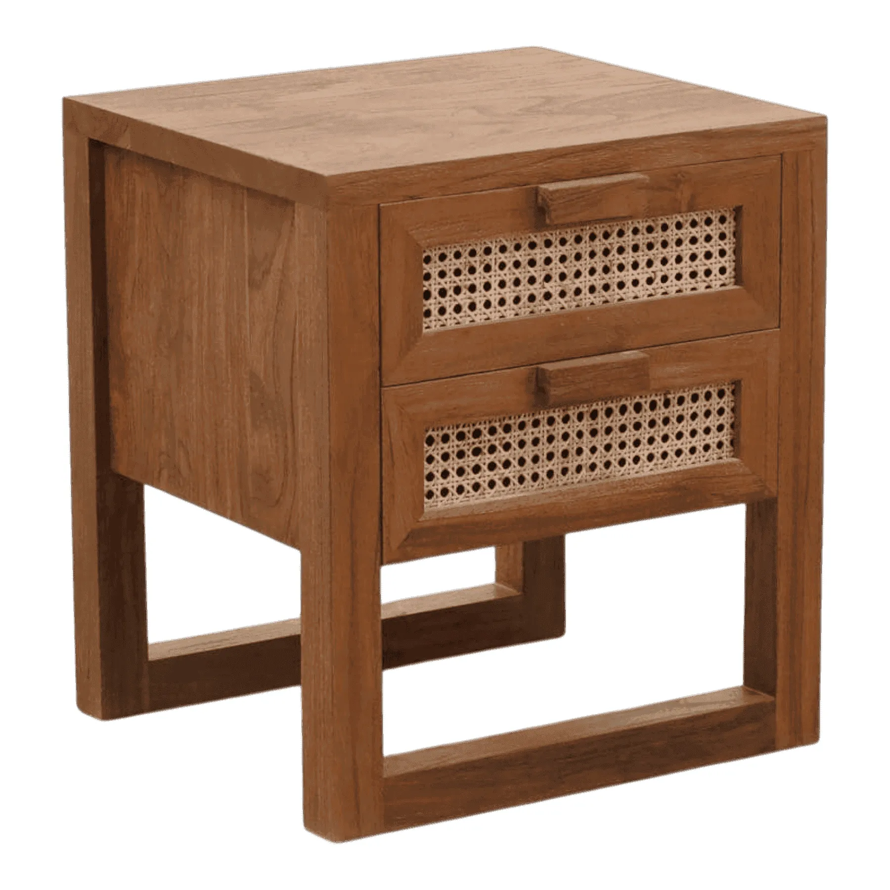 Wooden nightstand with two woven drawers