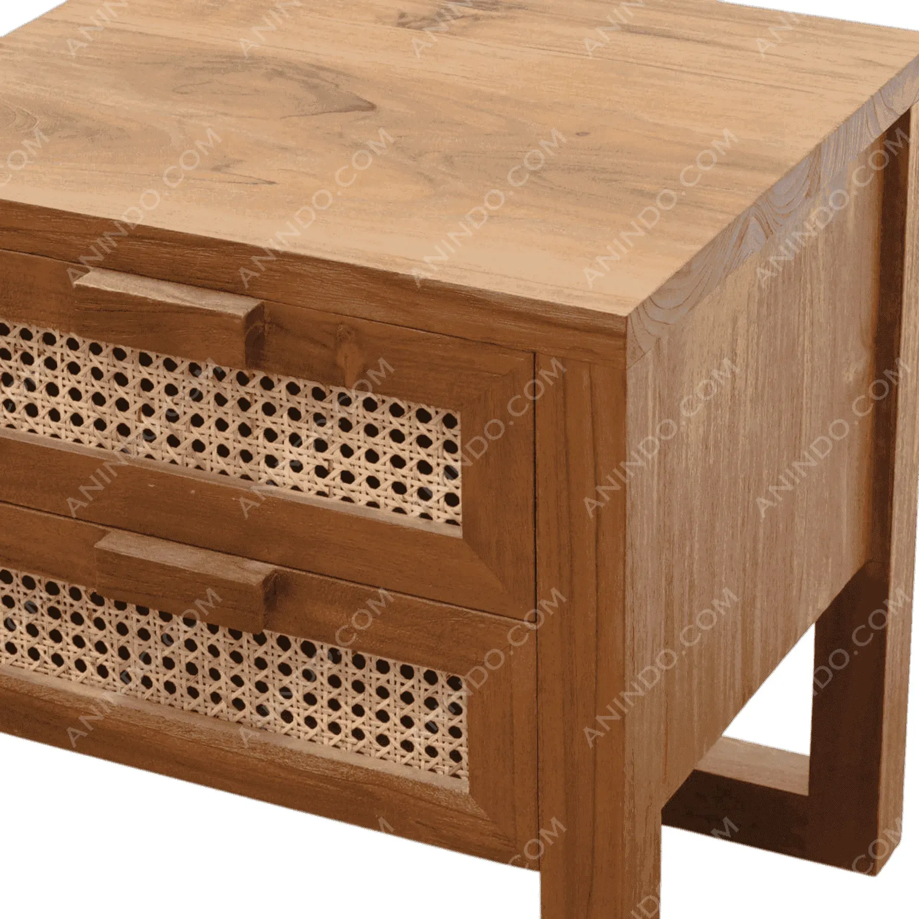 Wooden nightstand with rattan drawers