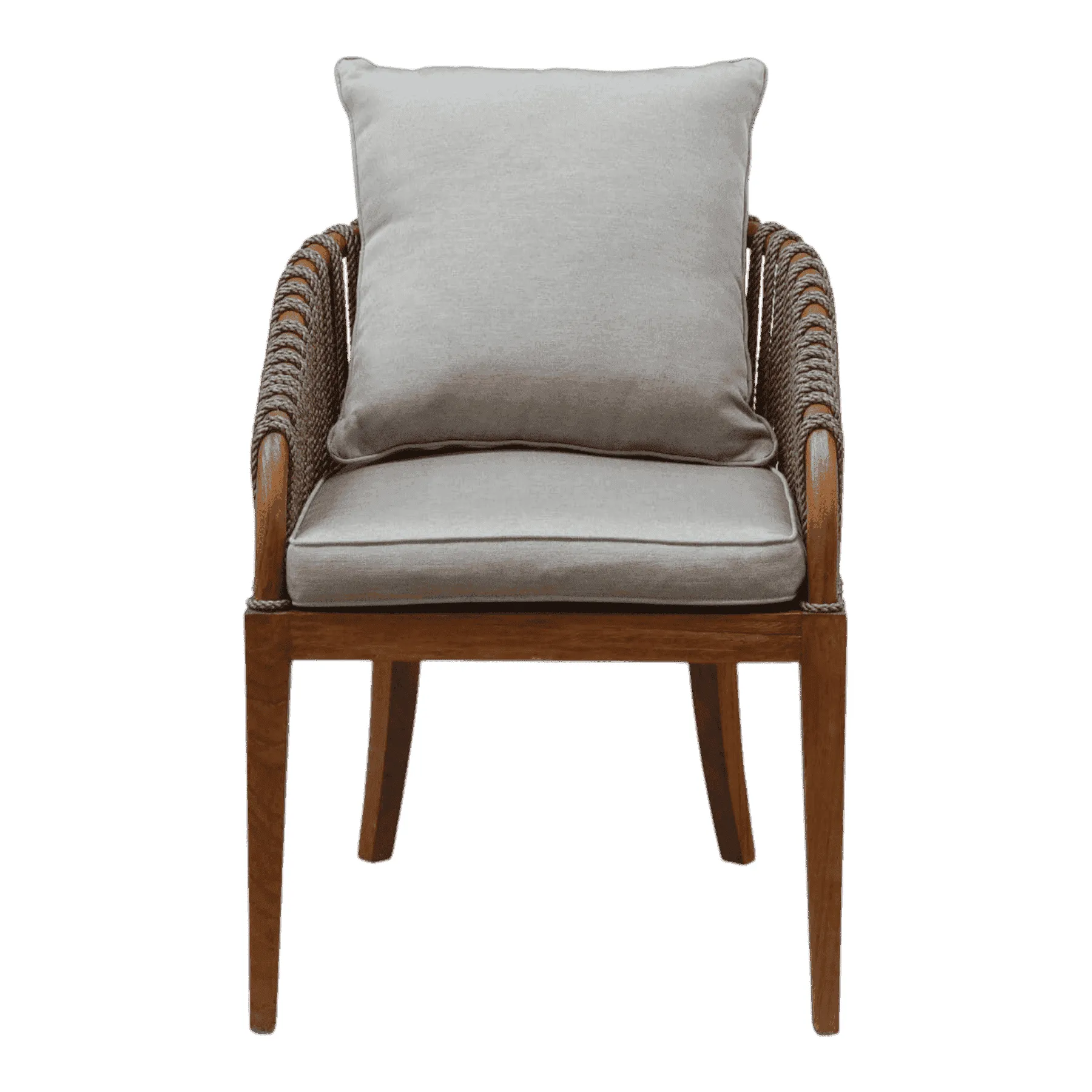 Modern wooden chair with gray cushions