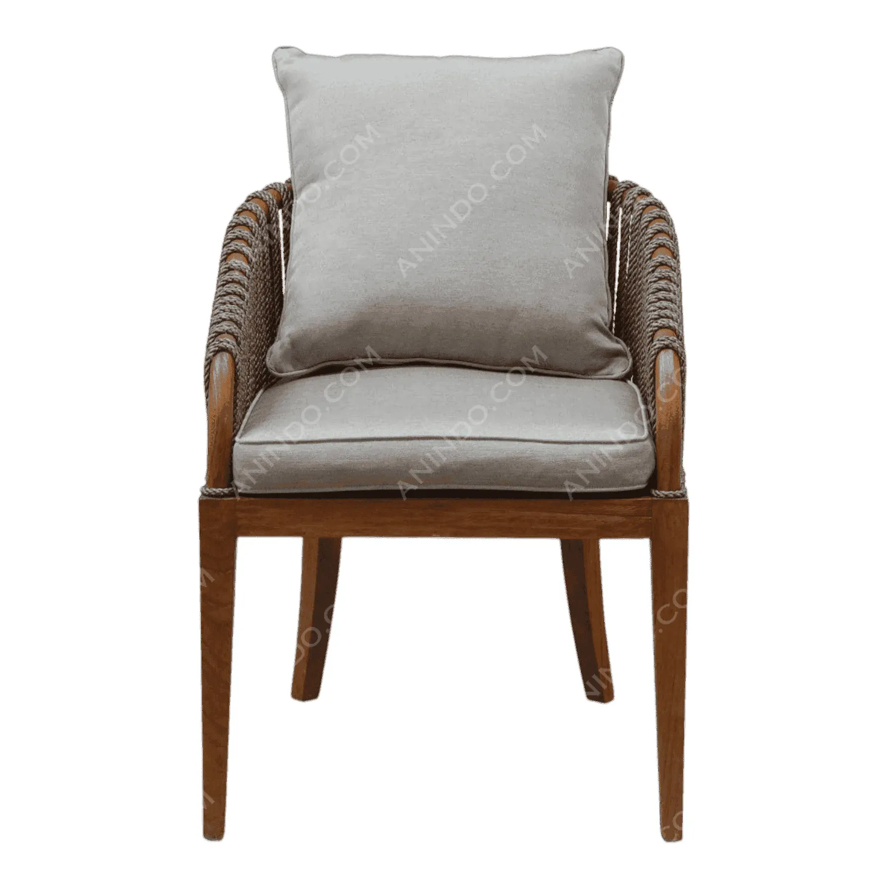 Modern wooden chair with gray cushions