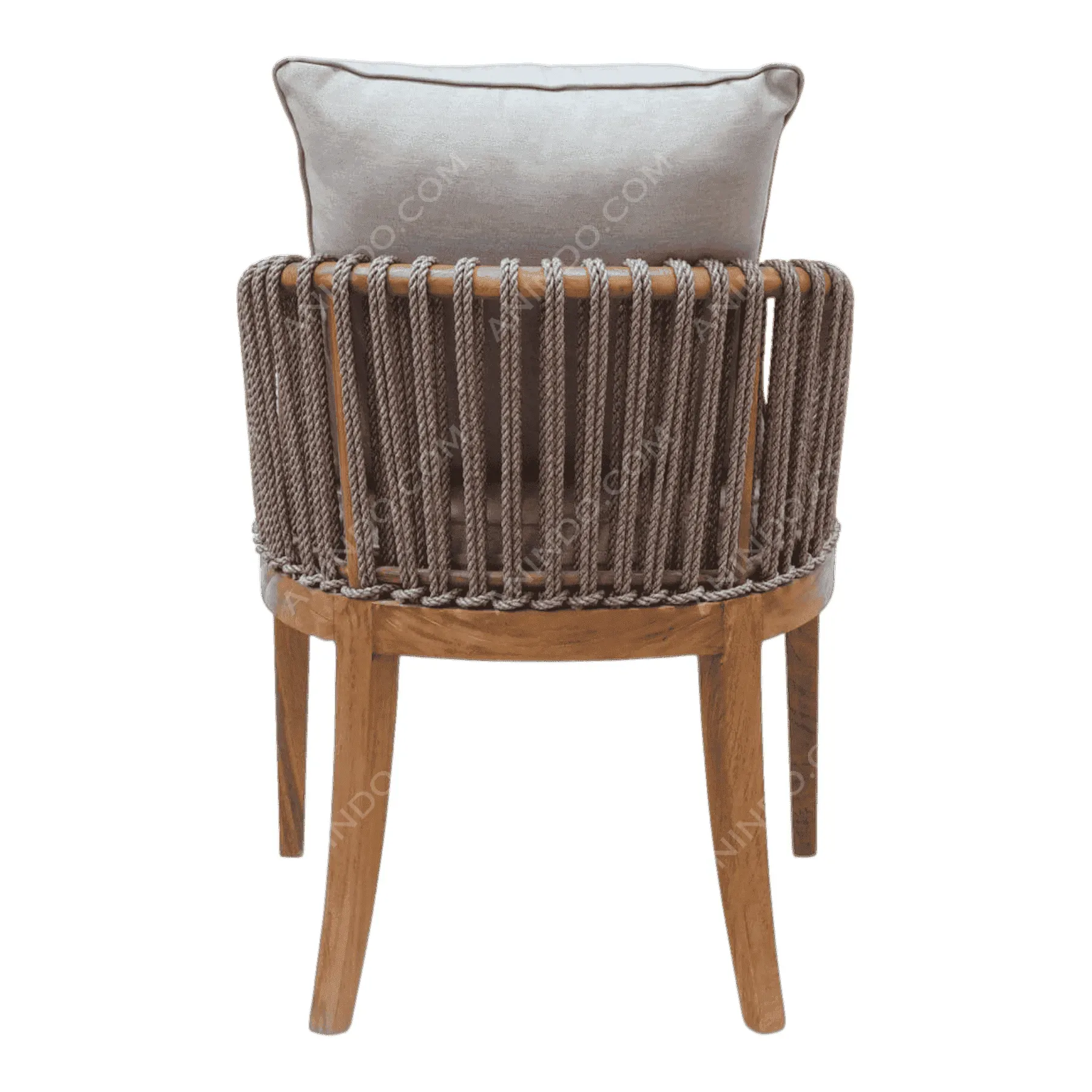 Modern wooden chair with rope backrest and cushion