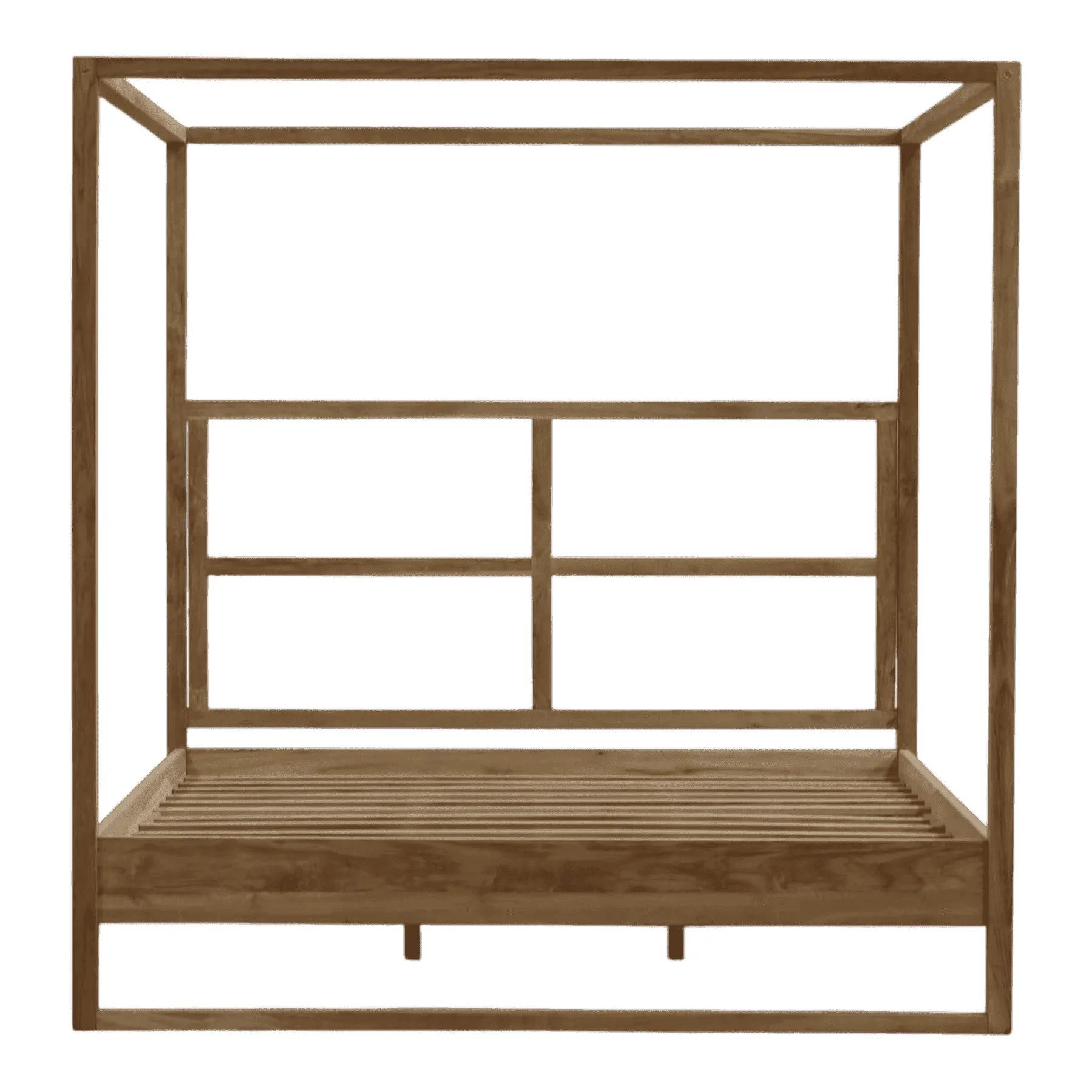 Wooden canopy bed frame with slatted base