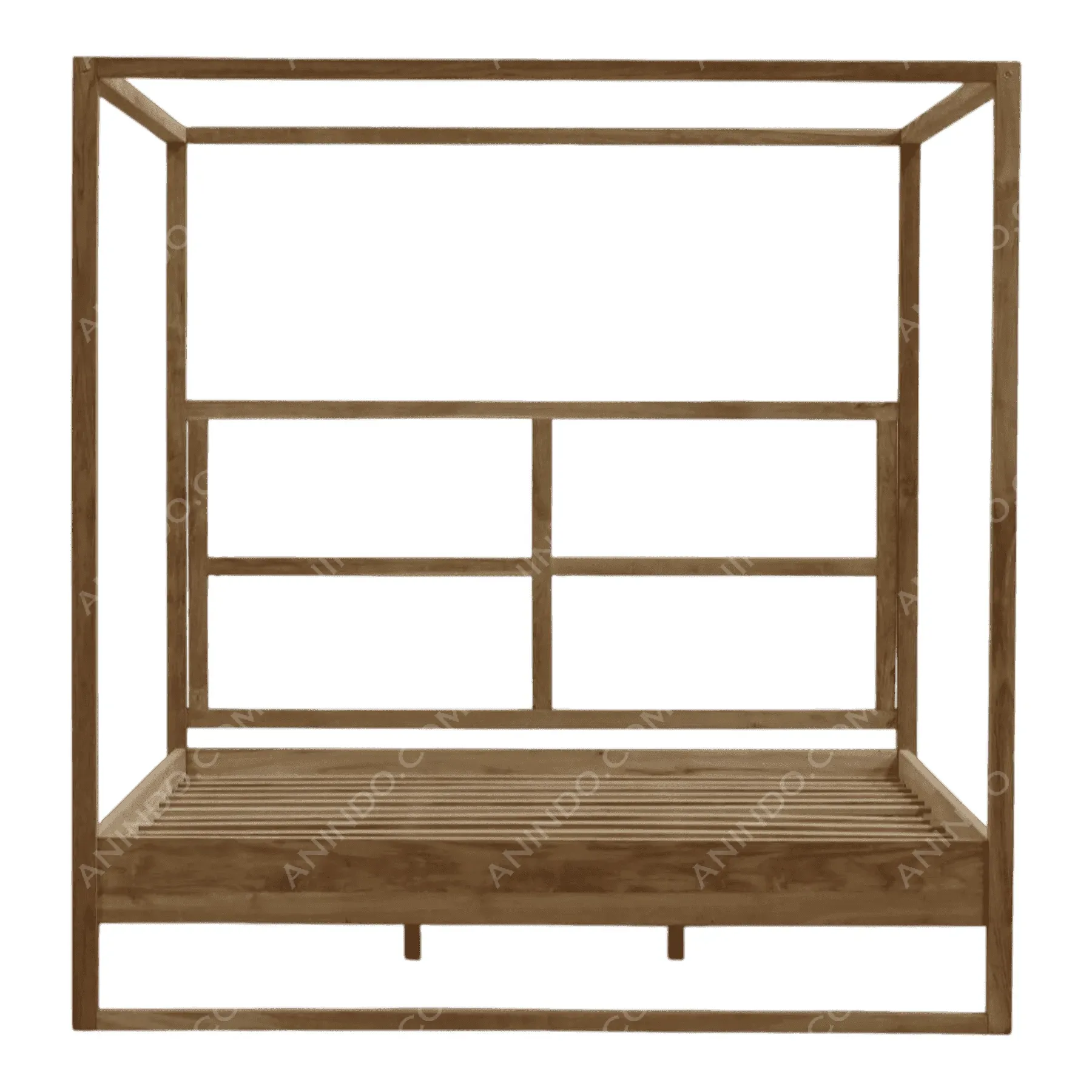 Wooden canopy bed frame with slatted base