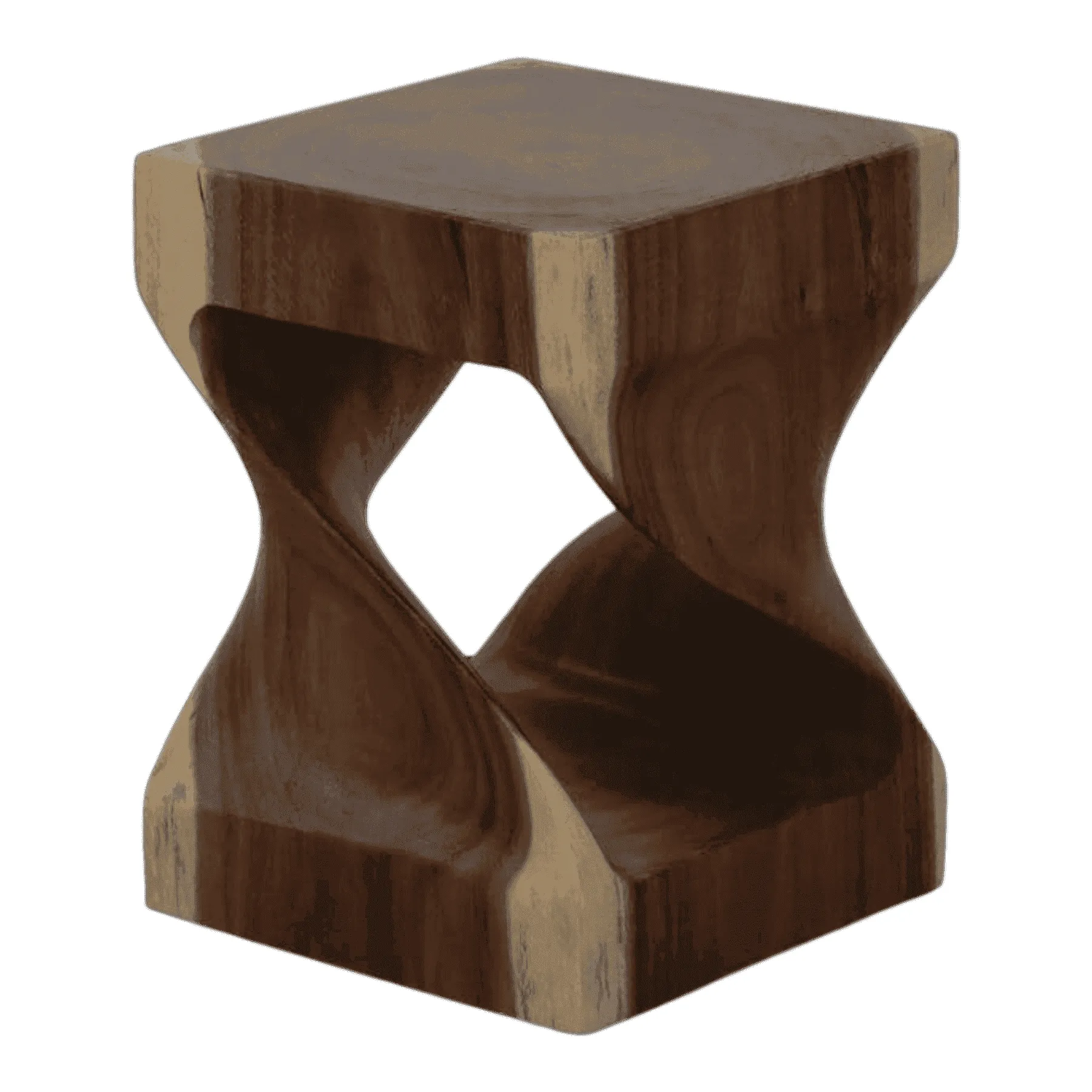 Twisted wooden side table with smooth finish