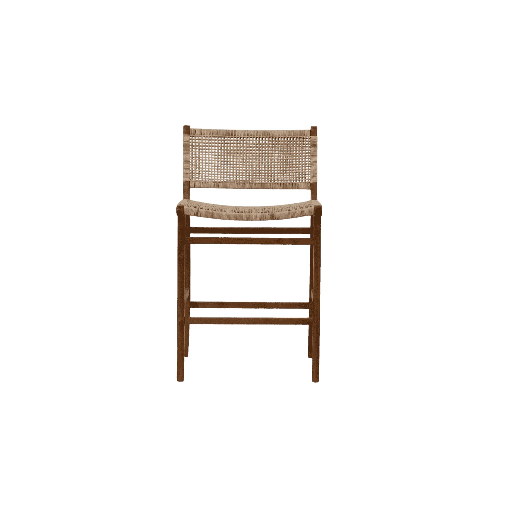 Wooden bar stool with woven backrest
