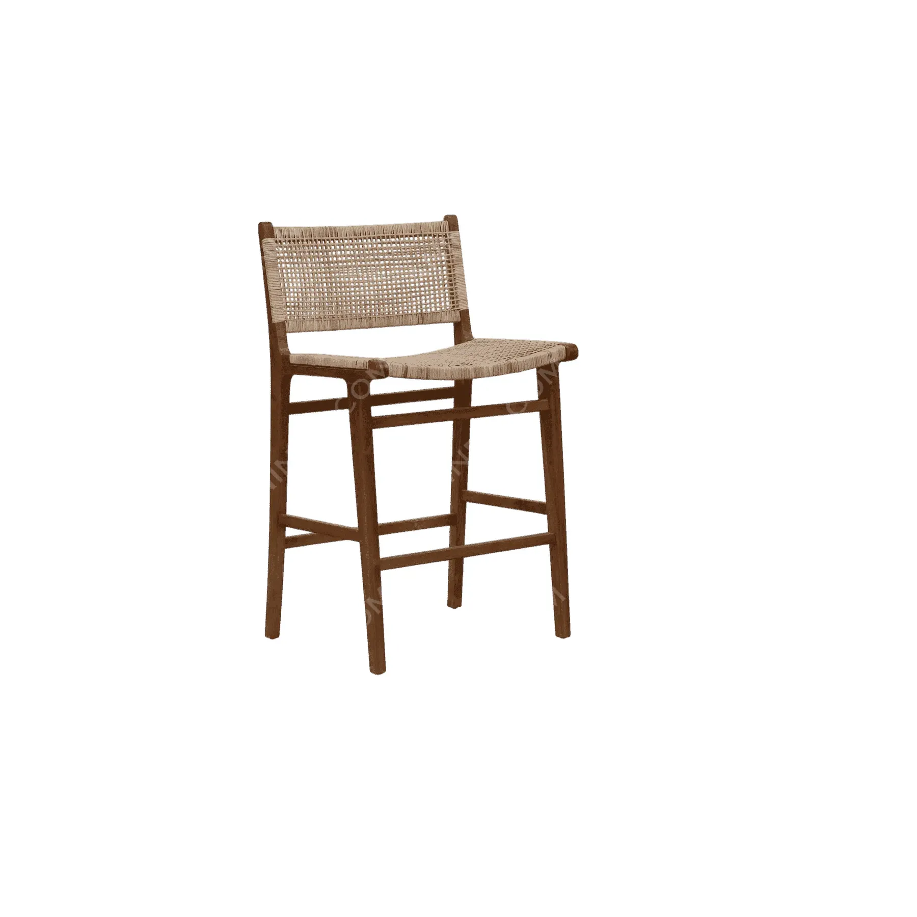 Wooden bar stool with woven seat and backrest