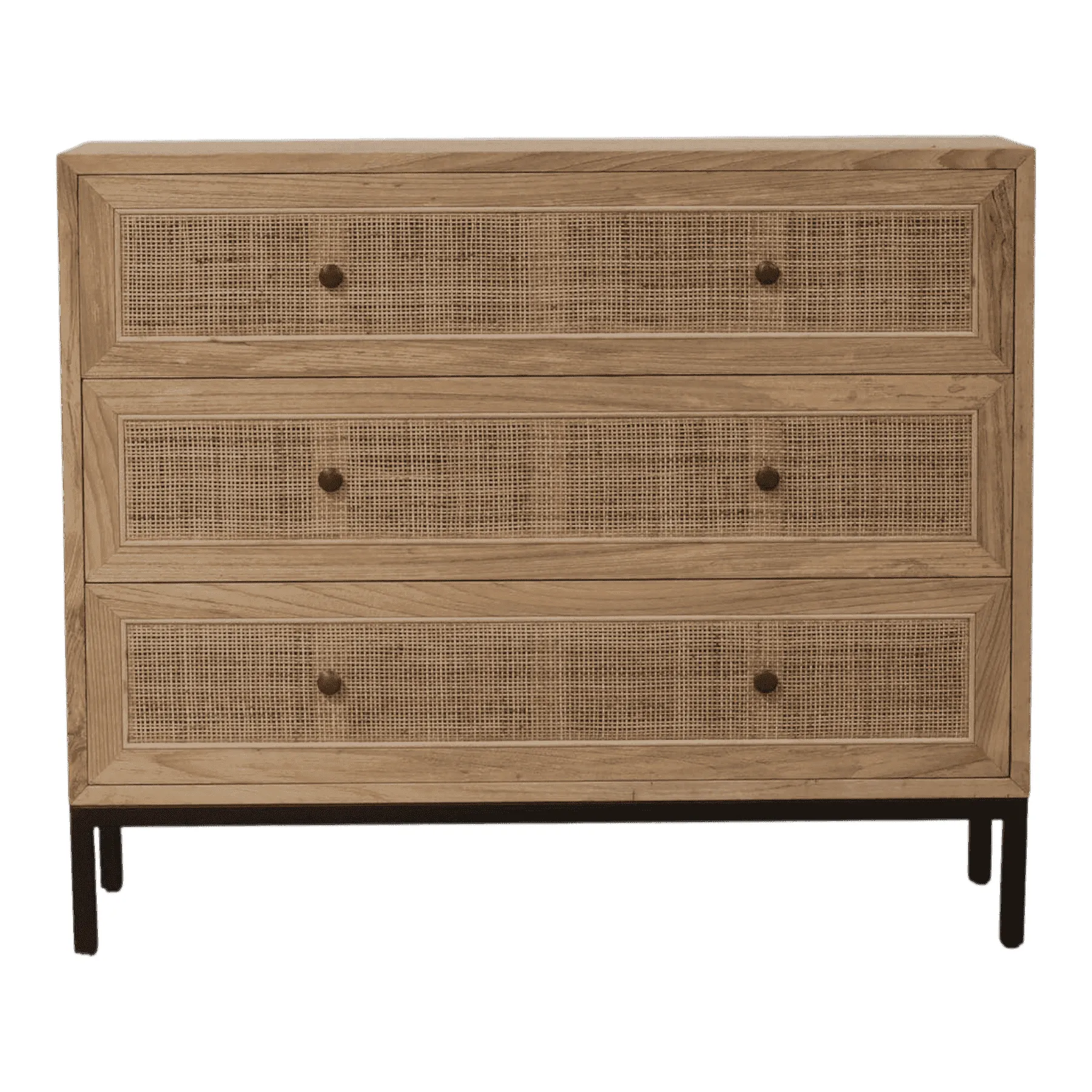 Wooden dresser with three woven drawers