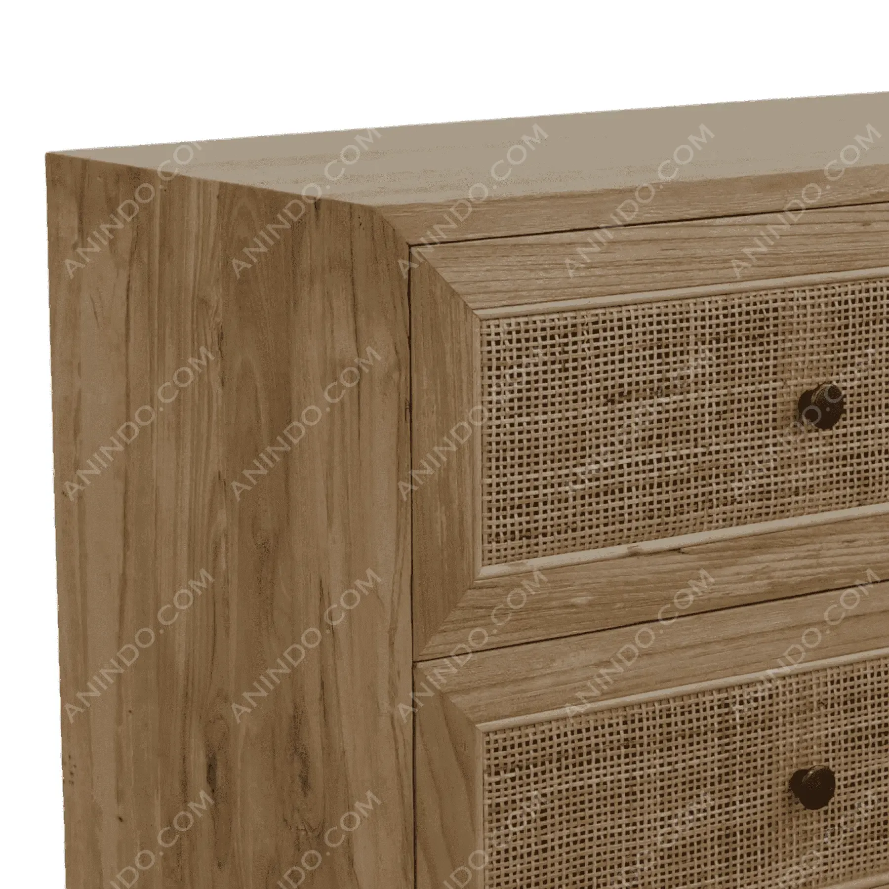 Wooden dresser with rattan drawer fronts