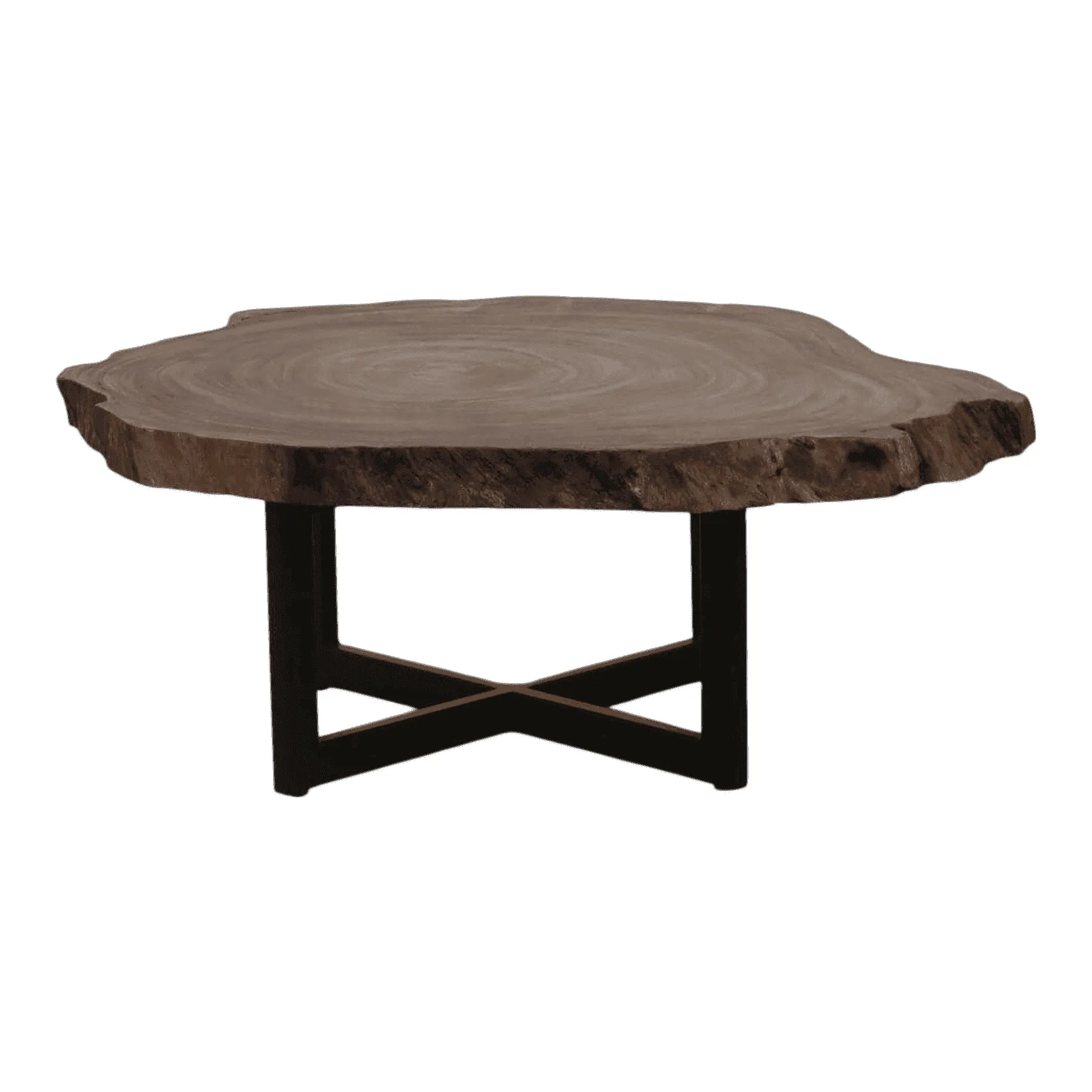 Rustic wooden coffee table with metal base