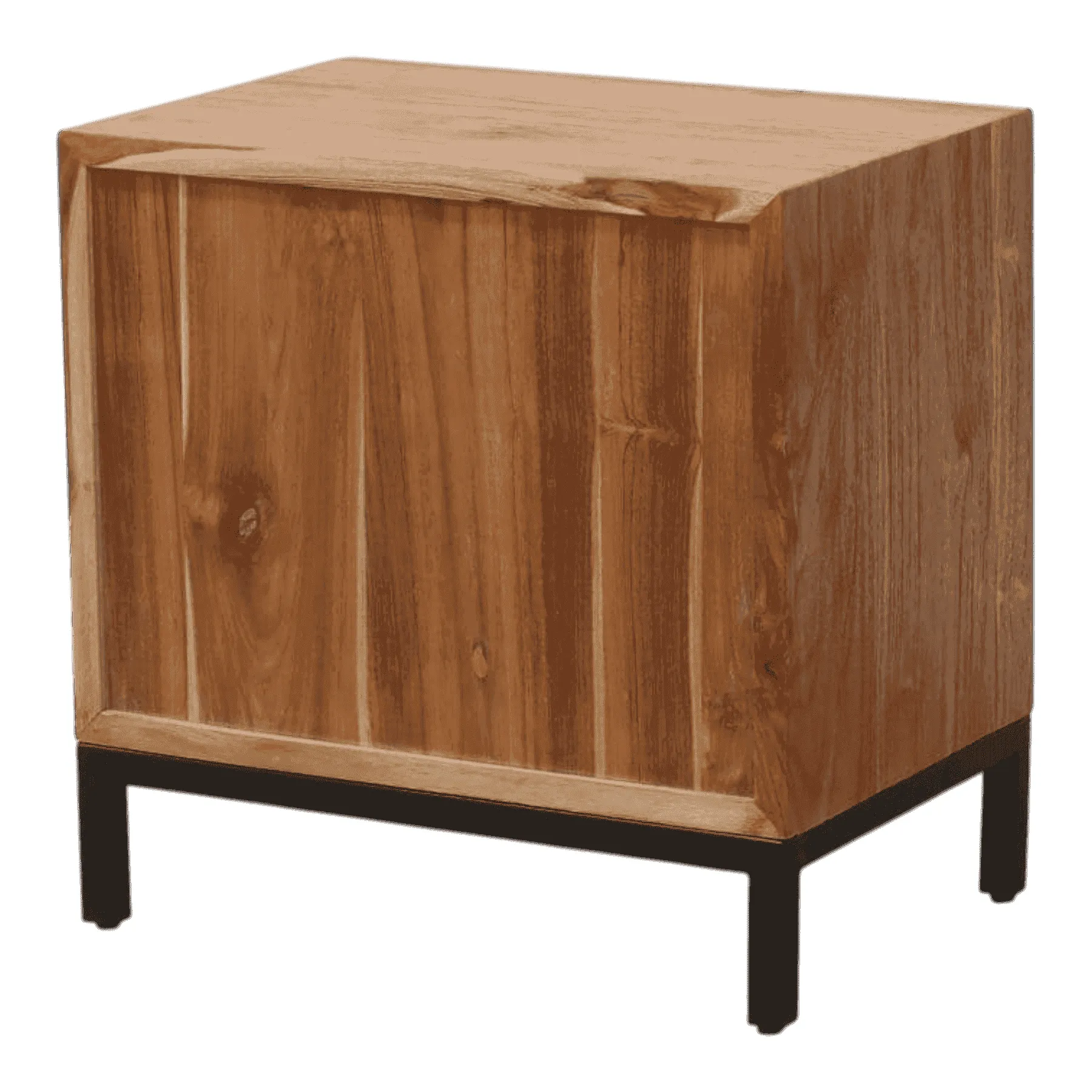 Modern wooden nightstand with black metal legs