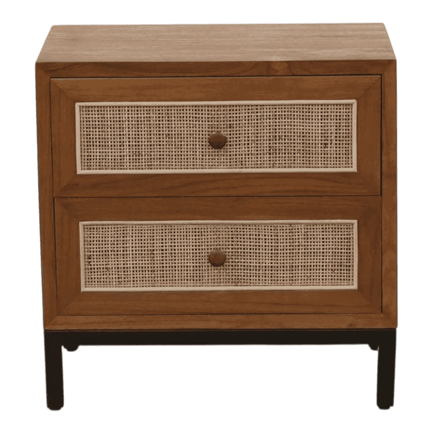 Wooden nightstand with two rattan drawers