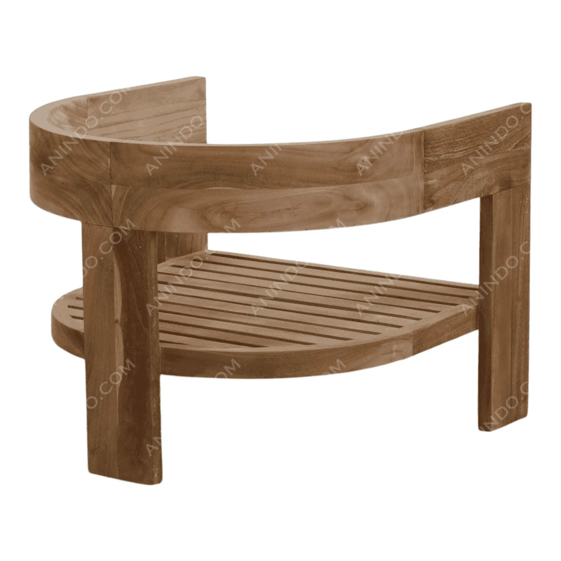 Wooden corner shower bench with slatted shelf