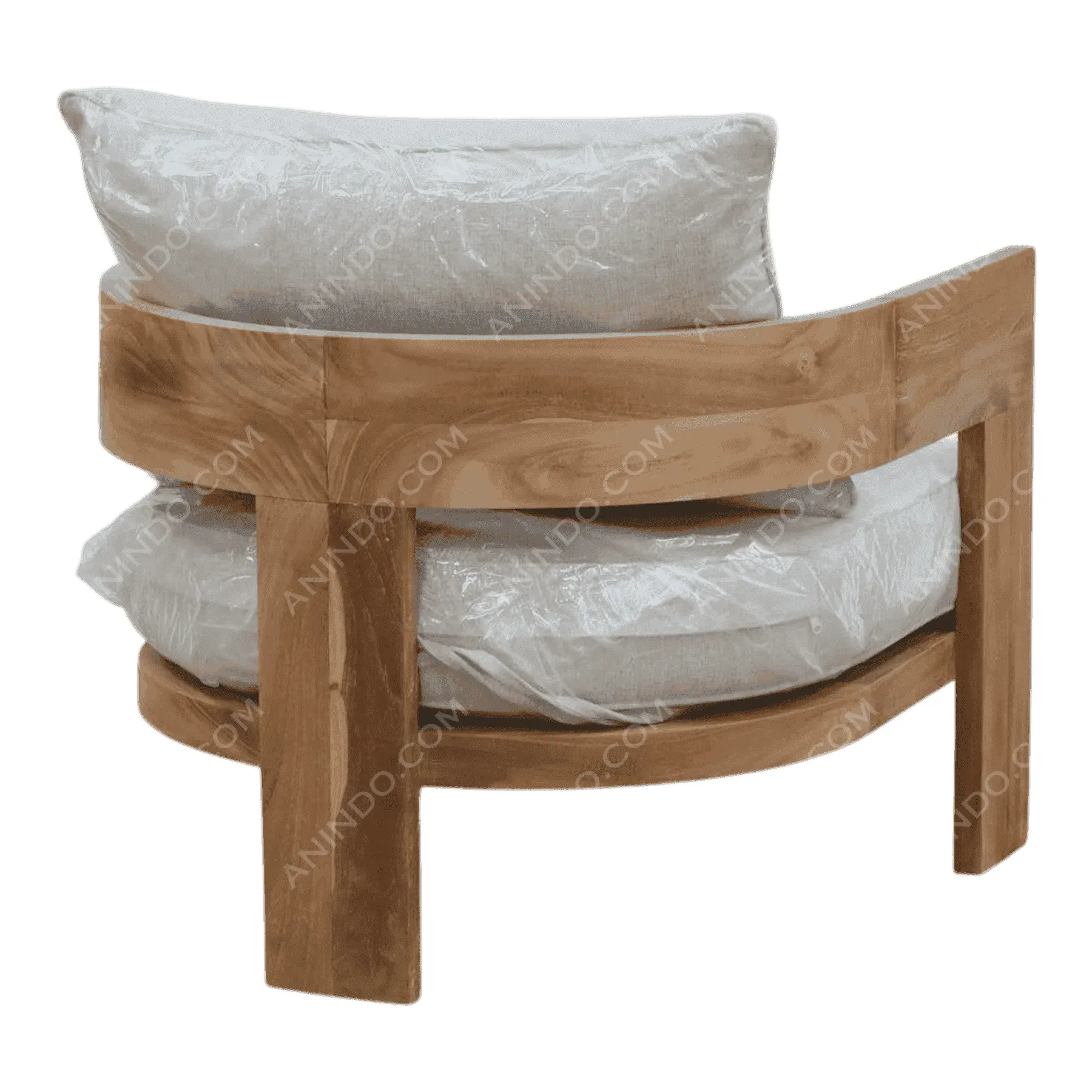 Modern wooden chair with beige cushions