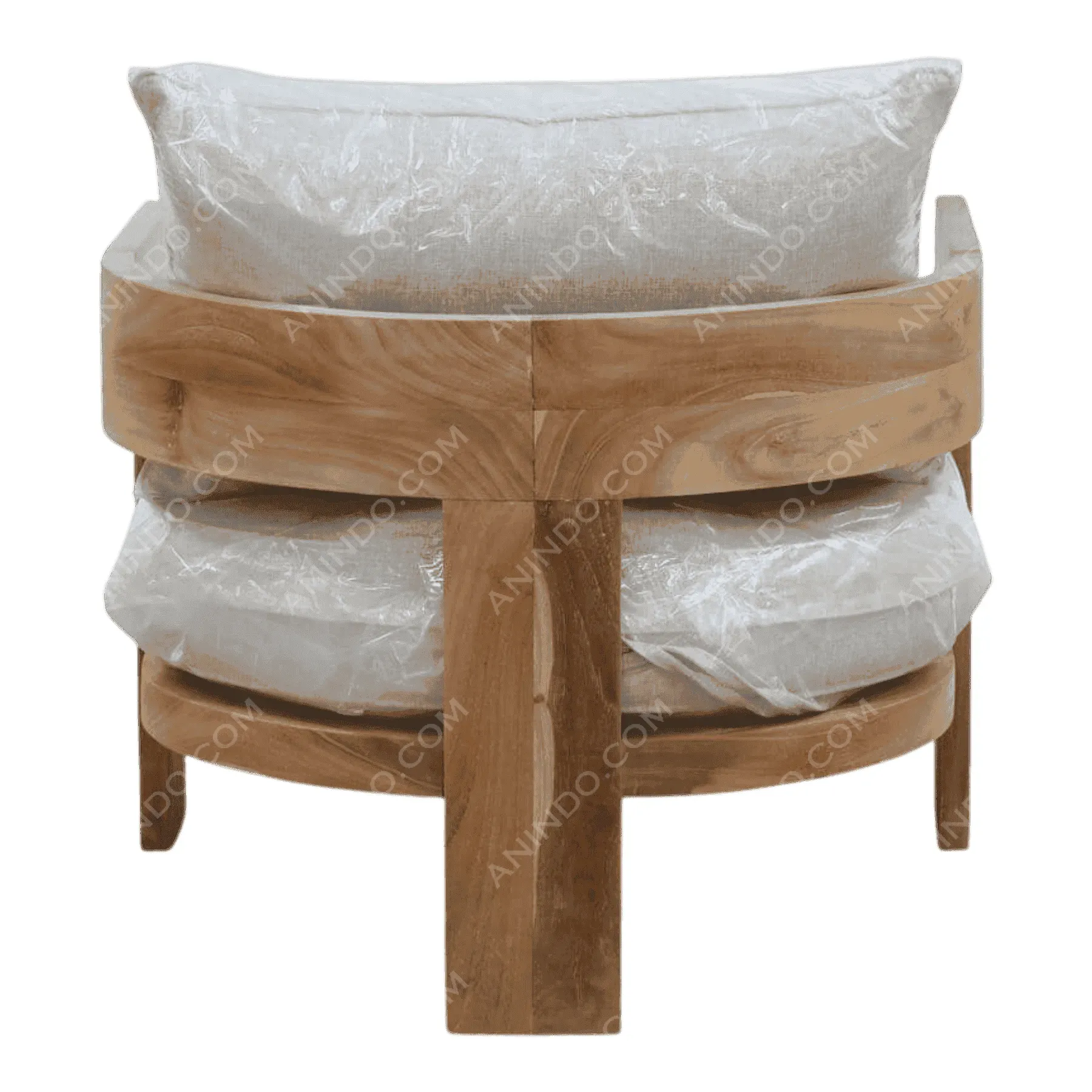 Wooden armchair with white cushions
