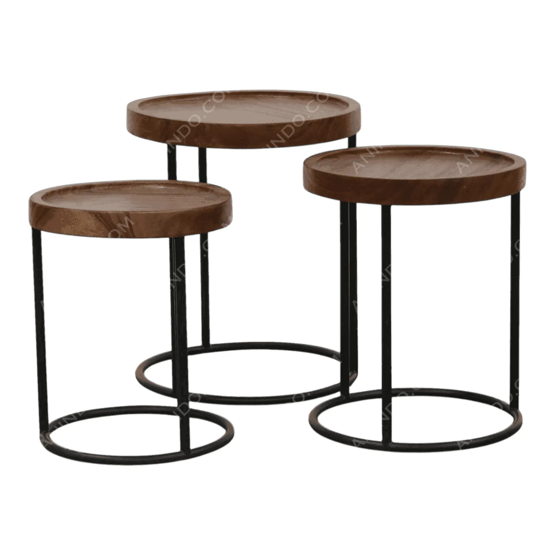 Set of three round wooden nesting tables