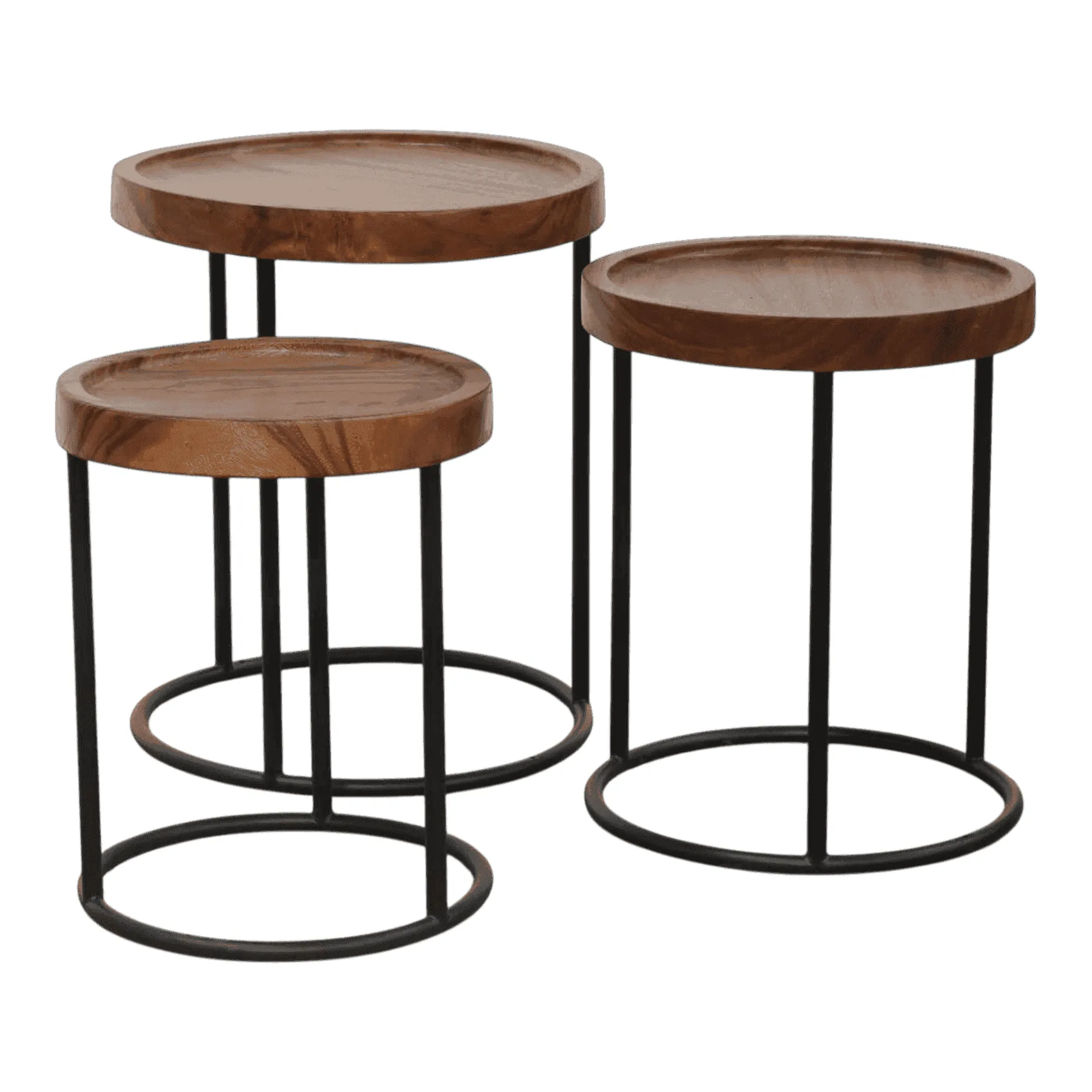 Set of three round wooden nesting tables