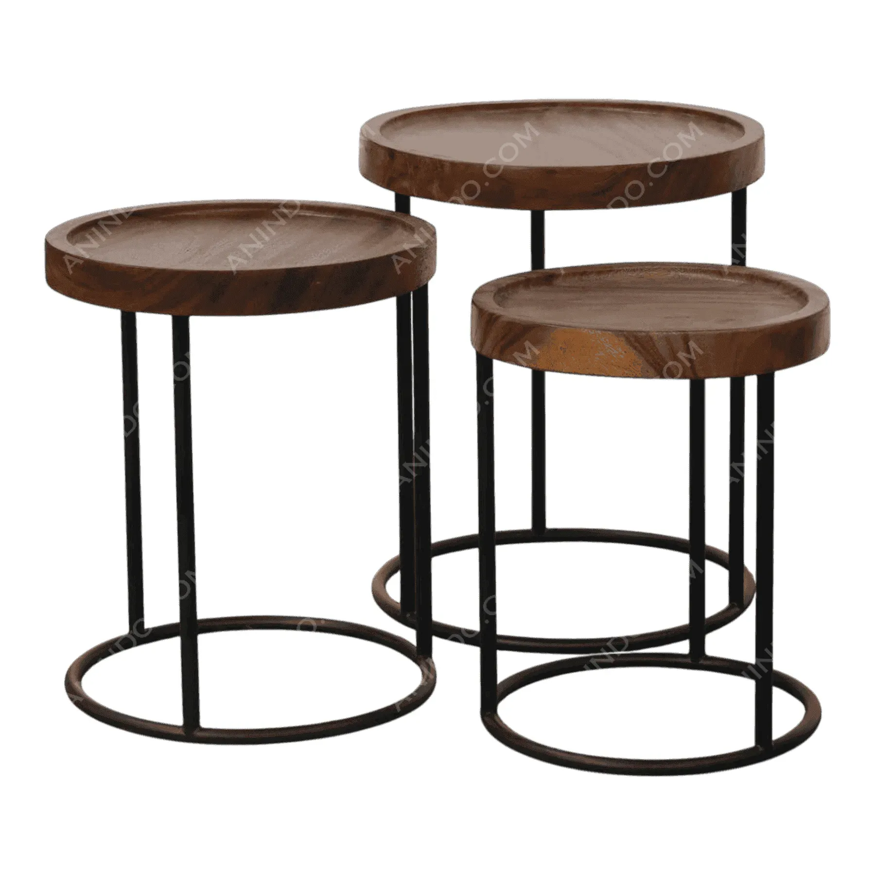 Set of three round wooden nesting tables