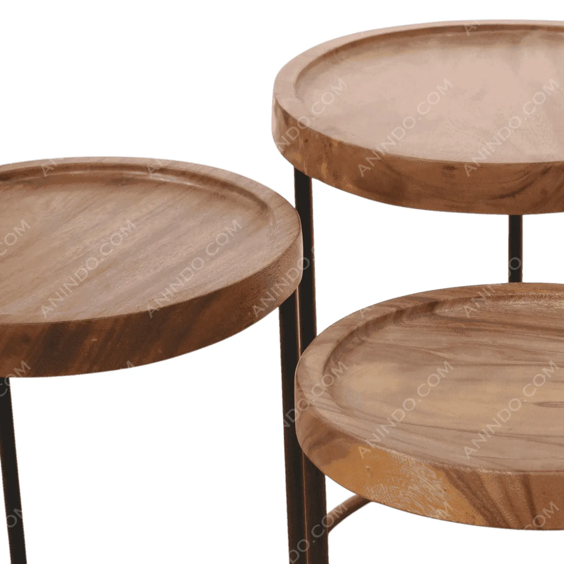 Set of round wooden nesting tables
