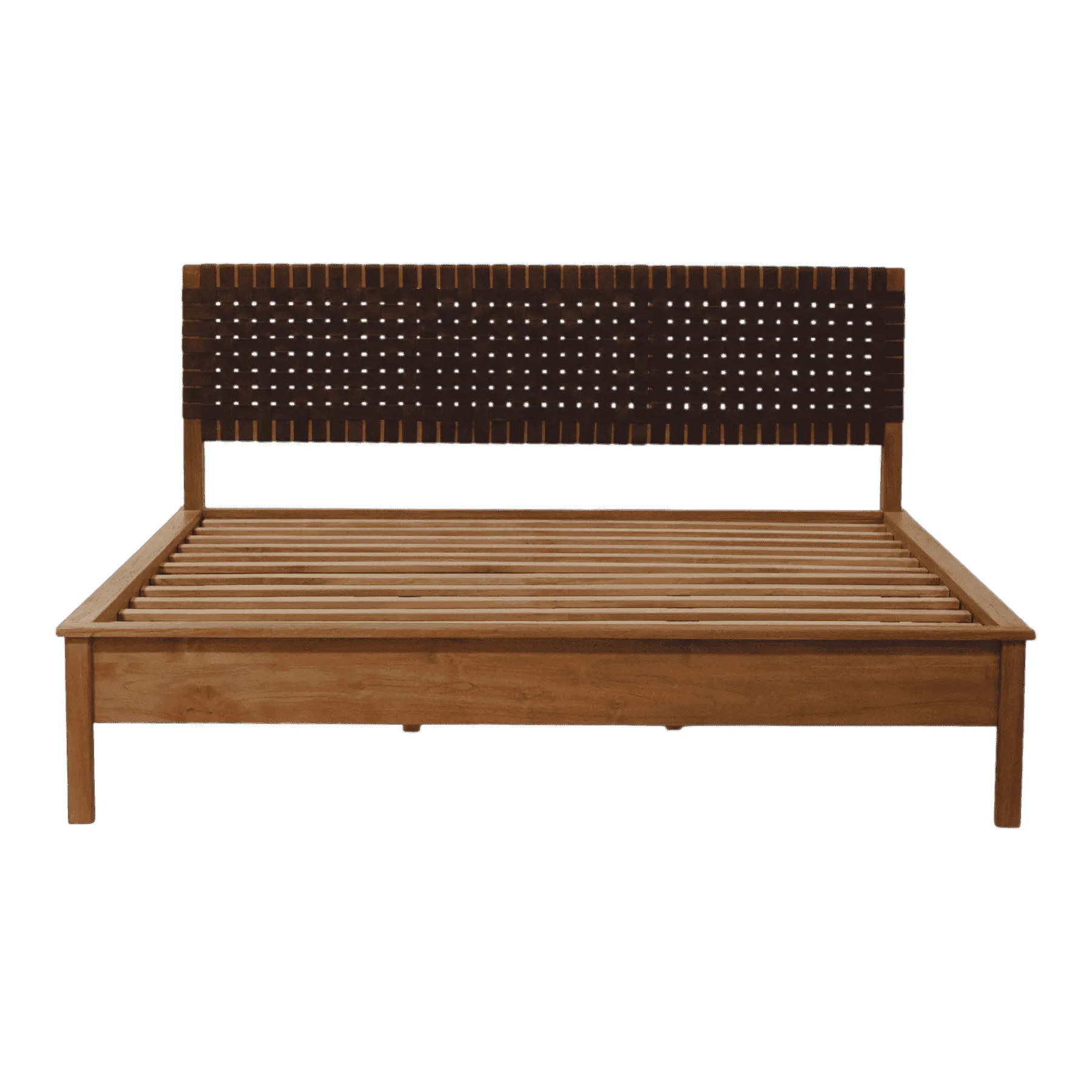 Modern wooden bed frame with slatted headboard
