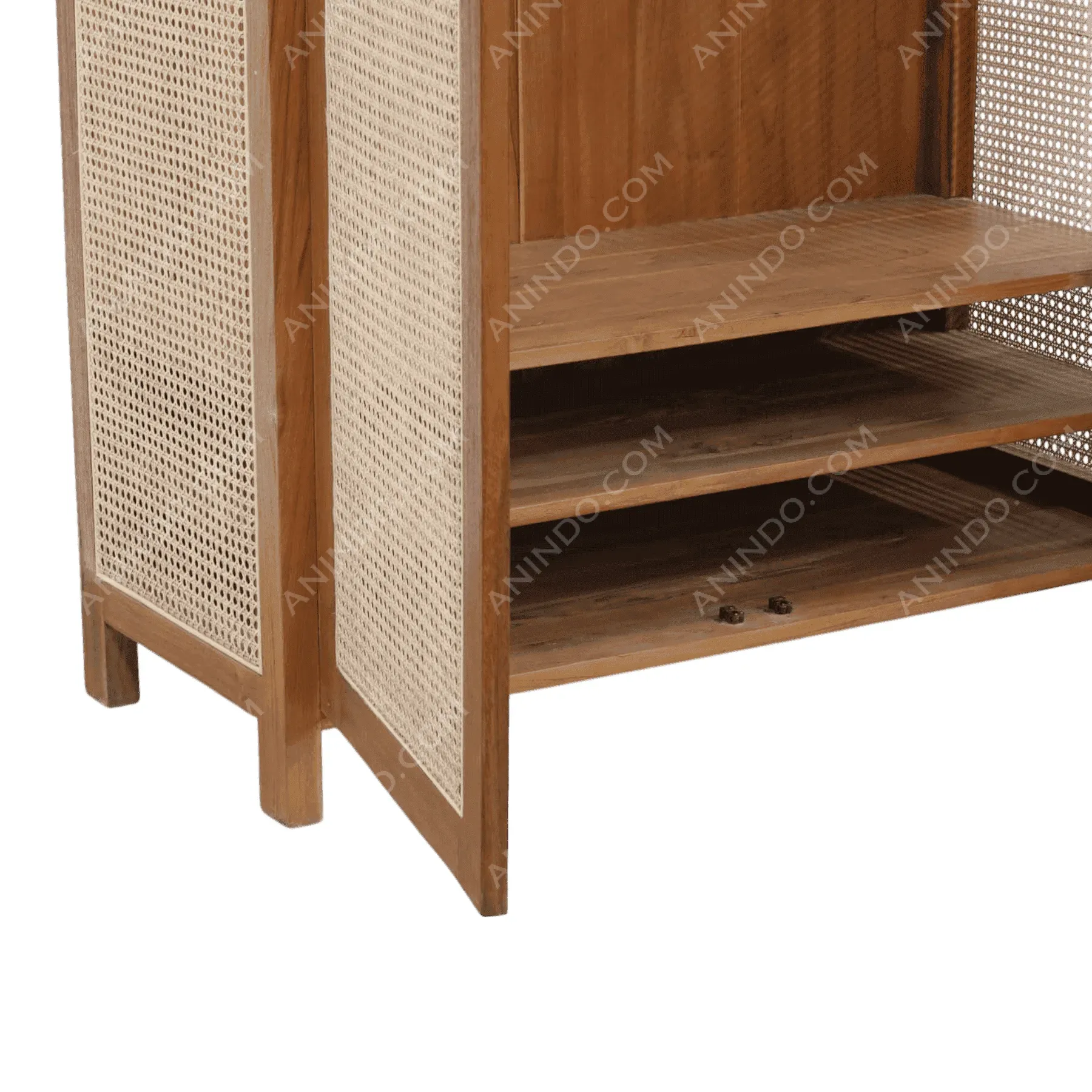 Wooden rattan cabinet with open shelves